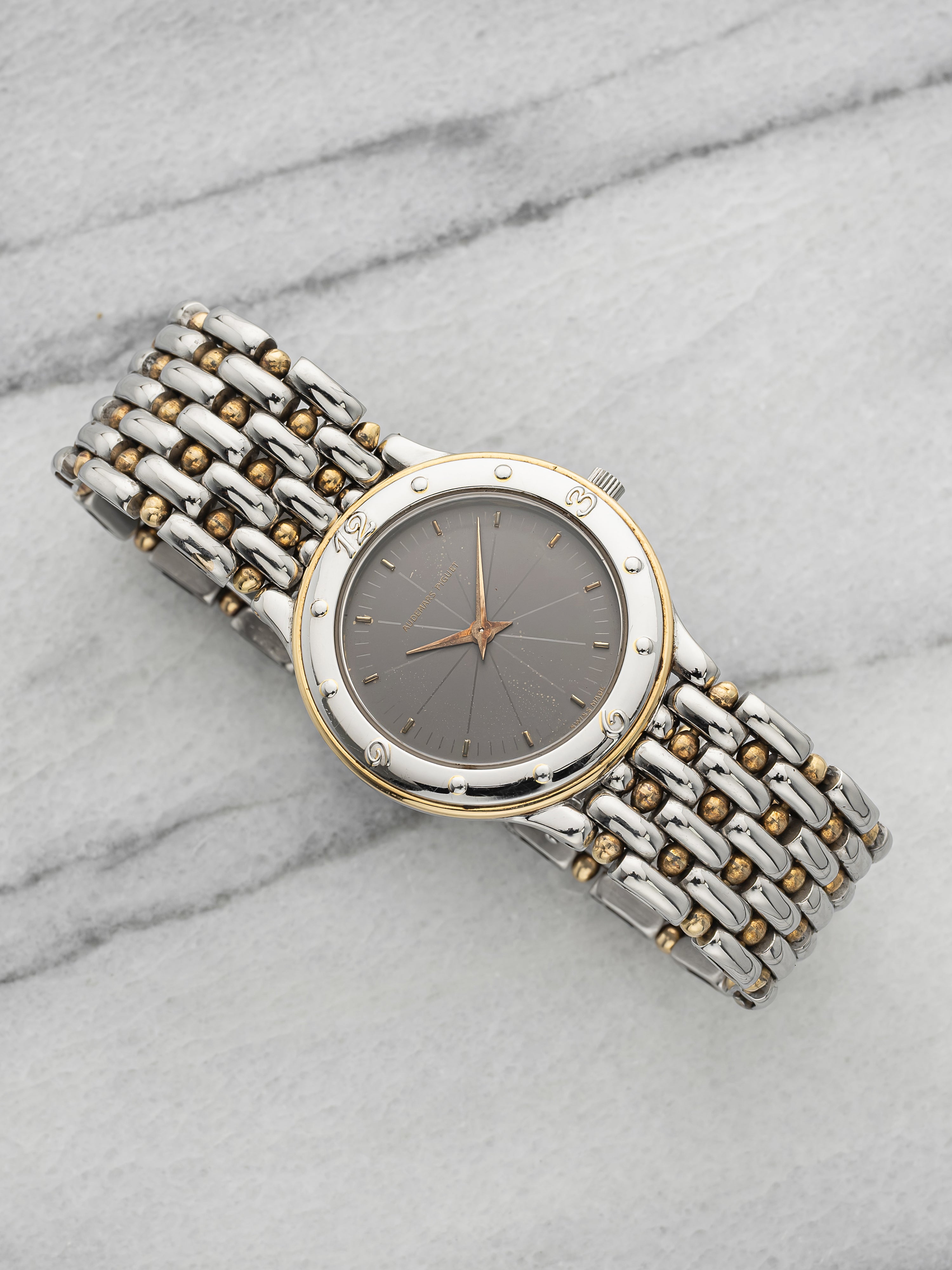 Vintage 1990s Audemars Piguet Meridian Two Tone Grey Dial Quartz 29mm