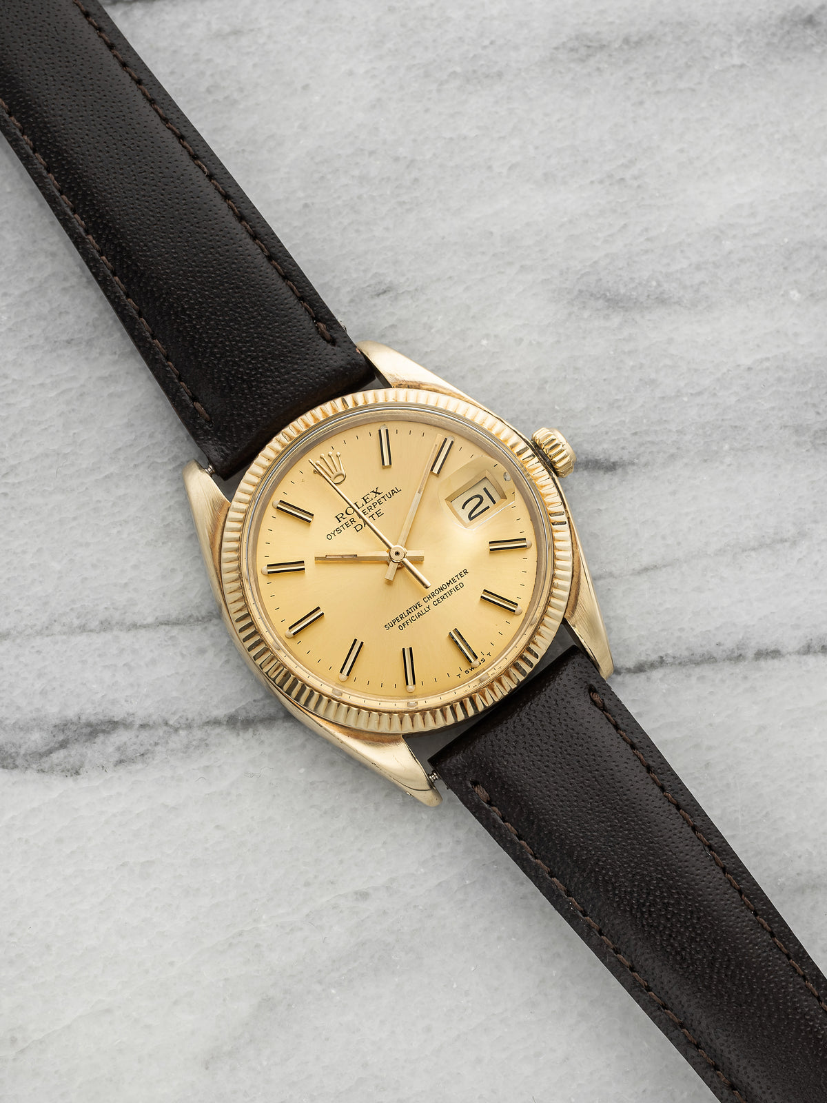 Vintage 1978 Rolex Oyster Perpetual Date 1503 14K YG Champagne Dial Auto 34mm