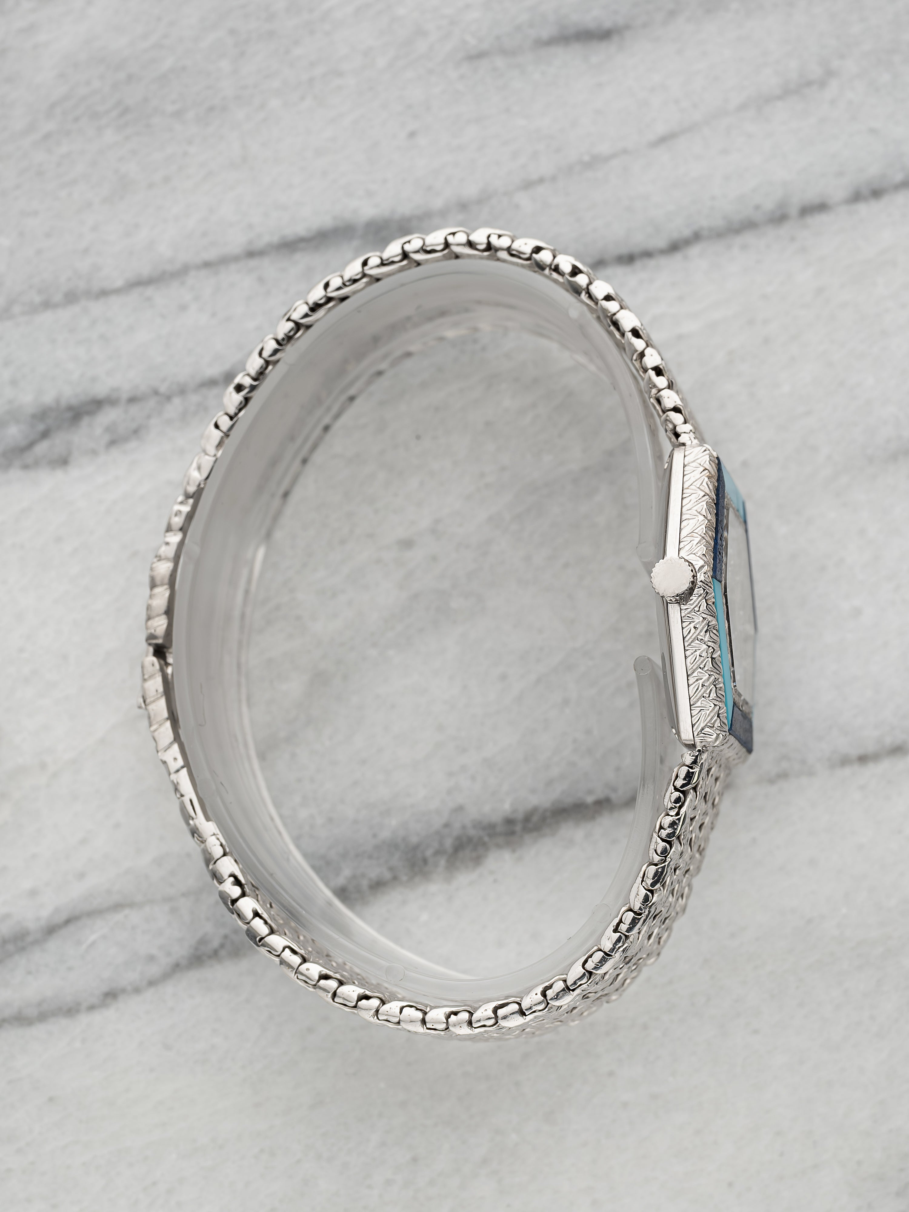 Piaget Hexagonal – White Gold Pavé Dial with Turquoise & Lapis Bezel