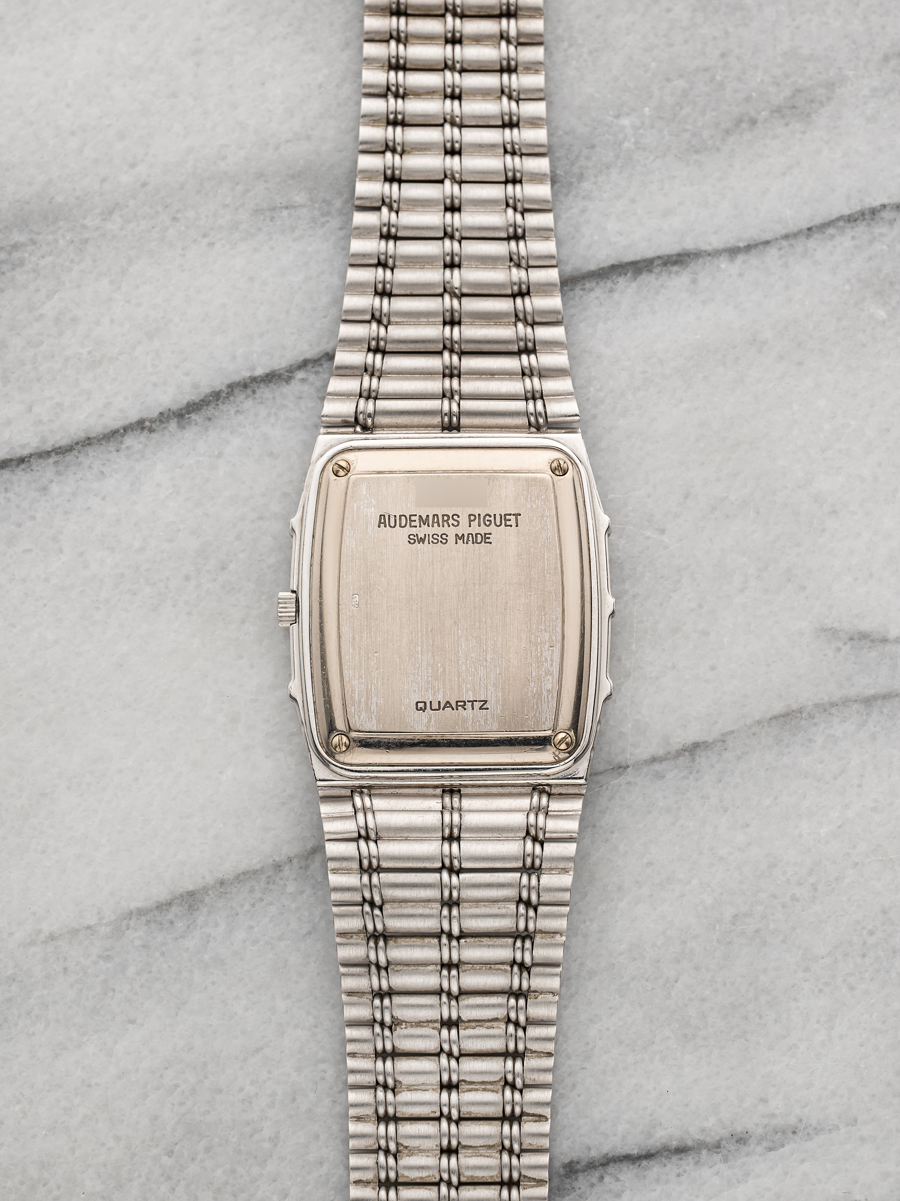 Vintage 1980s Audemars Piguet Bamboo 18K WG Diamond Pave Gadroon Dial 27 mm