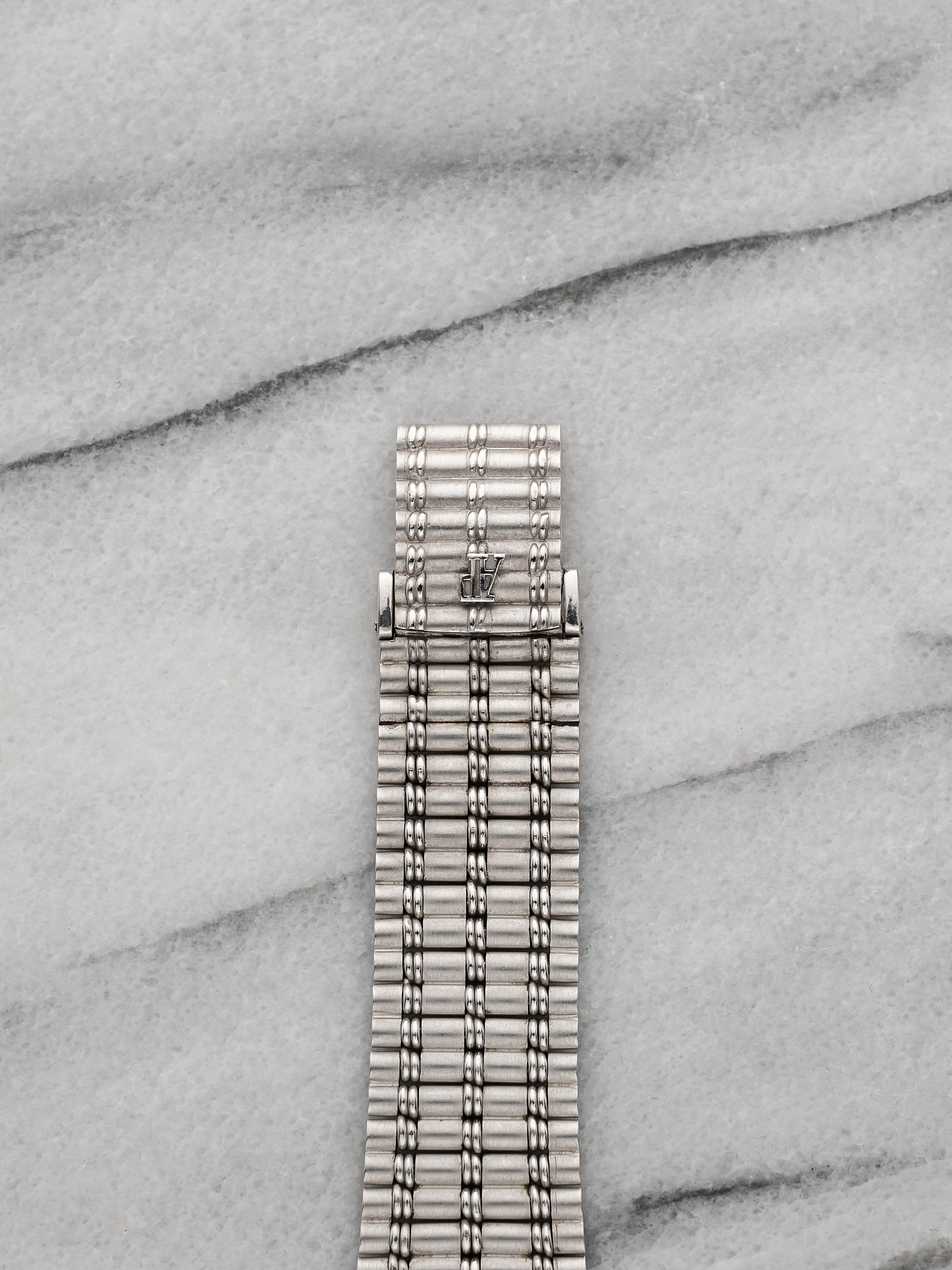 Vintage 1980s Audemars Piguet Bamboo 18K WG Diamond Pave Gadroon Dial 27 mm