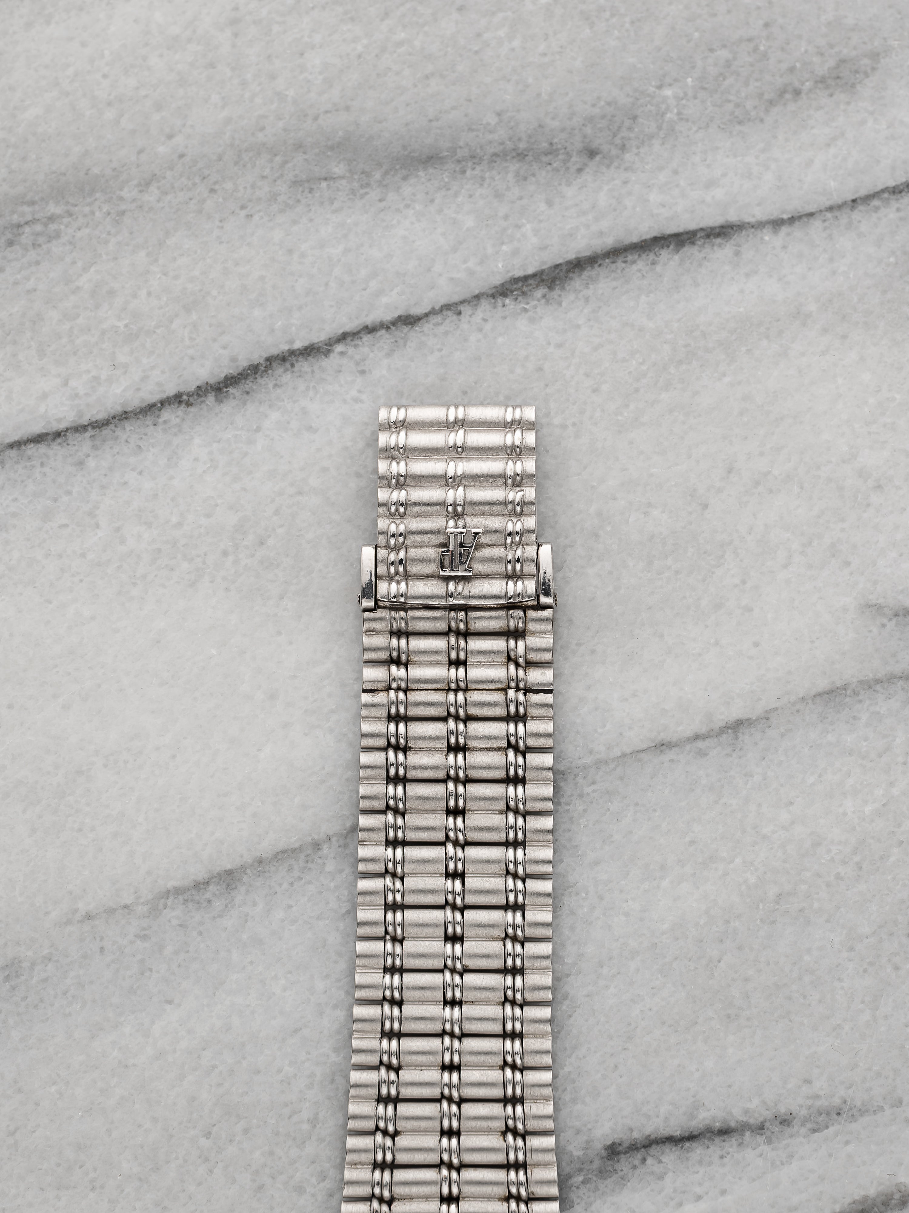Vintage 1980s Audemars Piguet Bamboo 18K WG Diamond Pave Gadroon Dial 27 mm