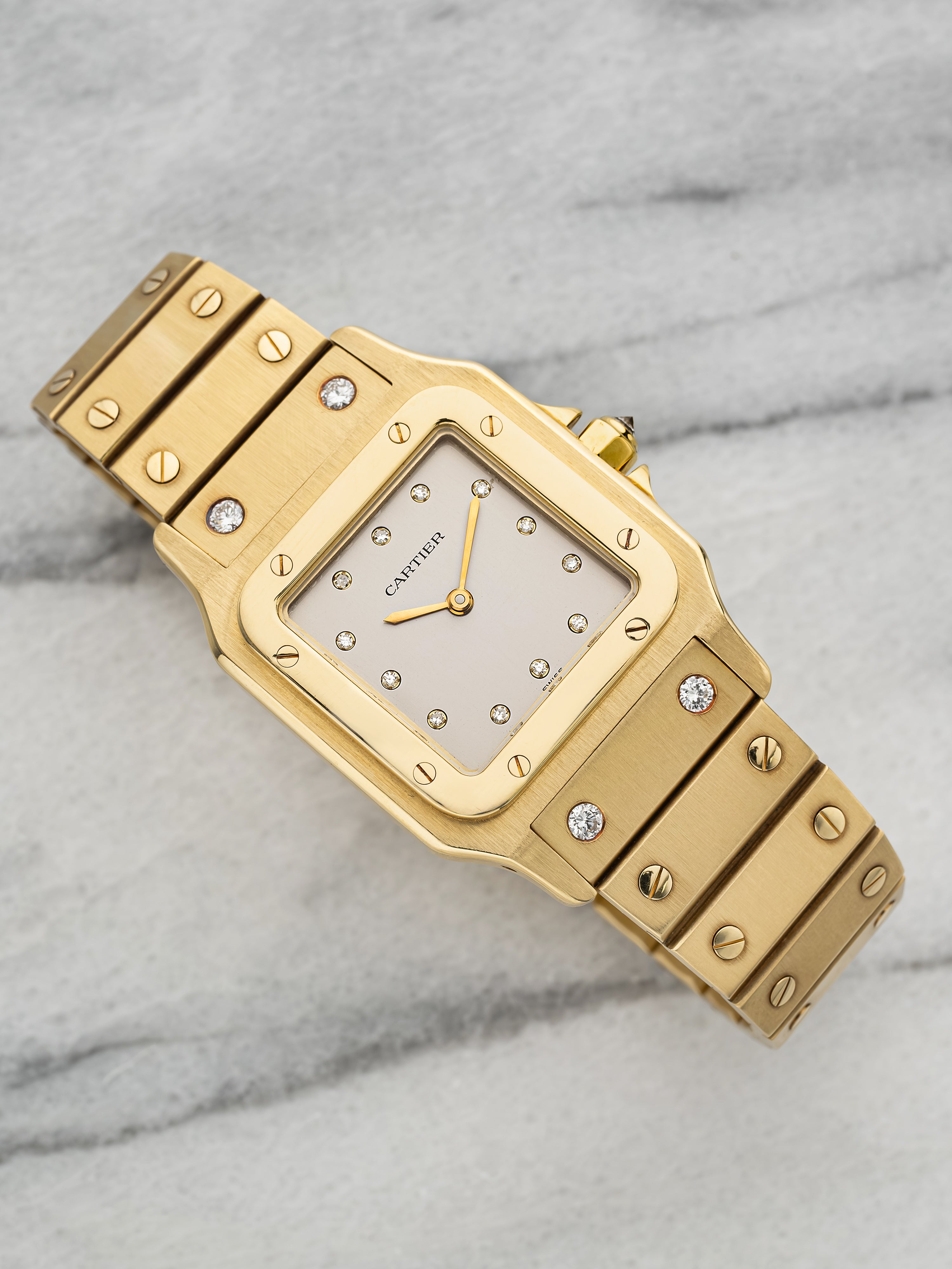 Cartier Santos 2960 – Yellow Gold Grey Diamond Dial