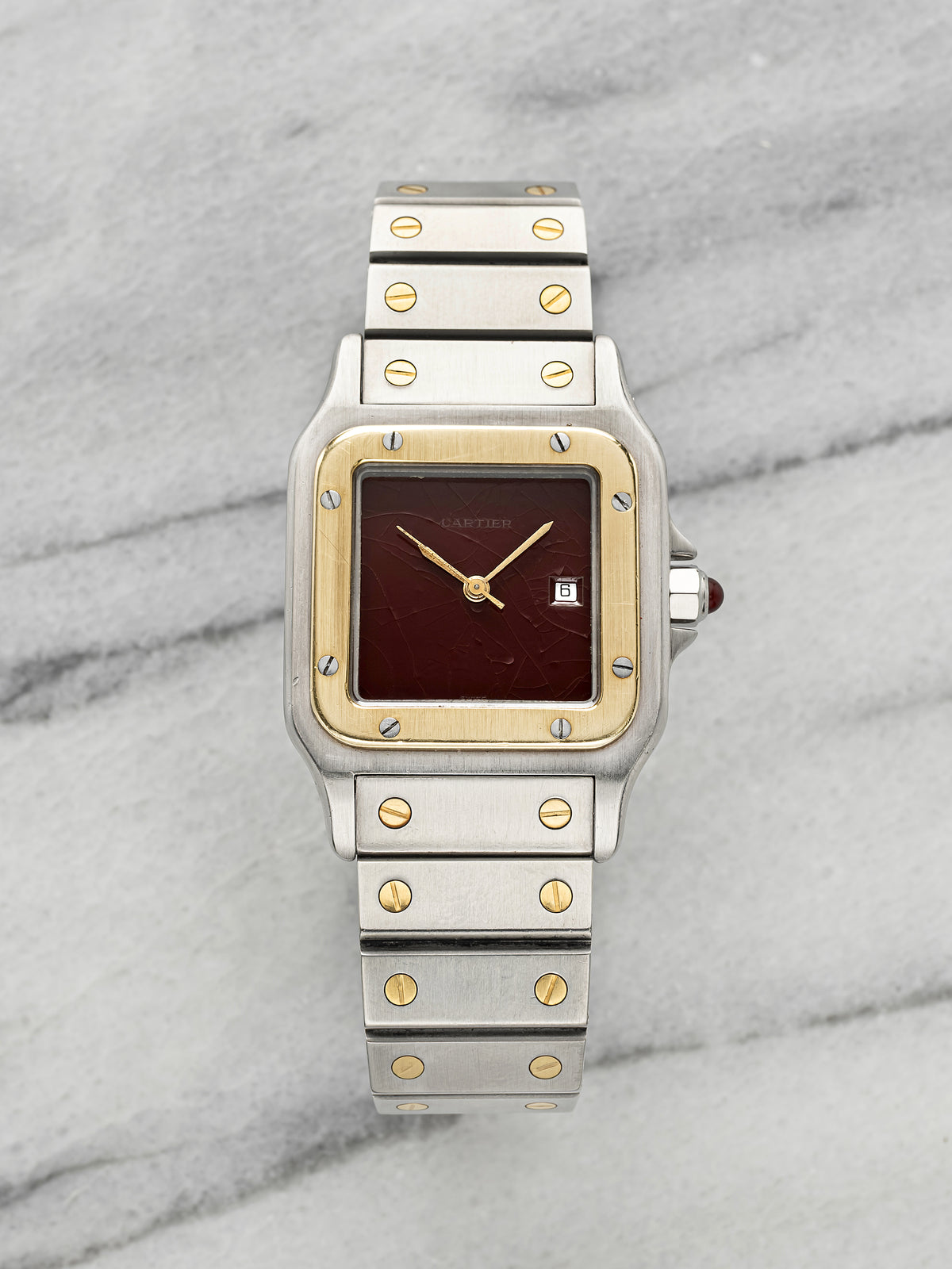 Vintage 1980s Cartier Santos Galbee 2961 Two-Tone Burgundy Spider Dial Auto 29mm