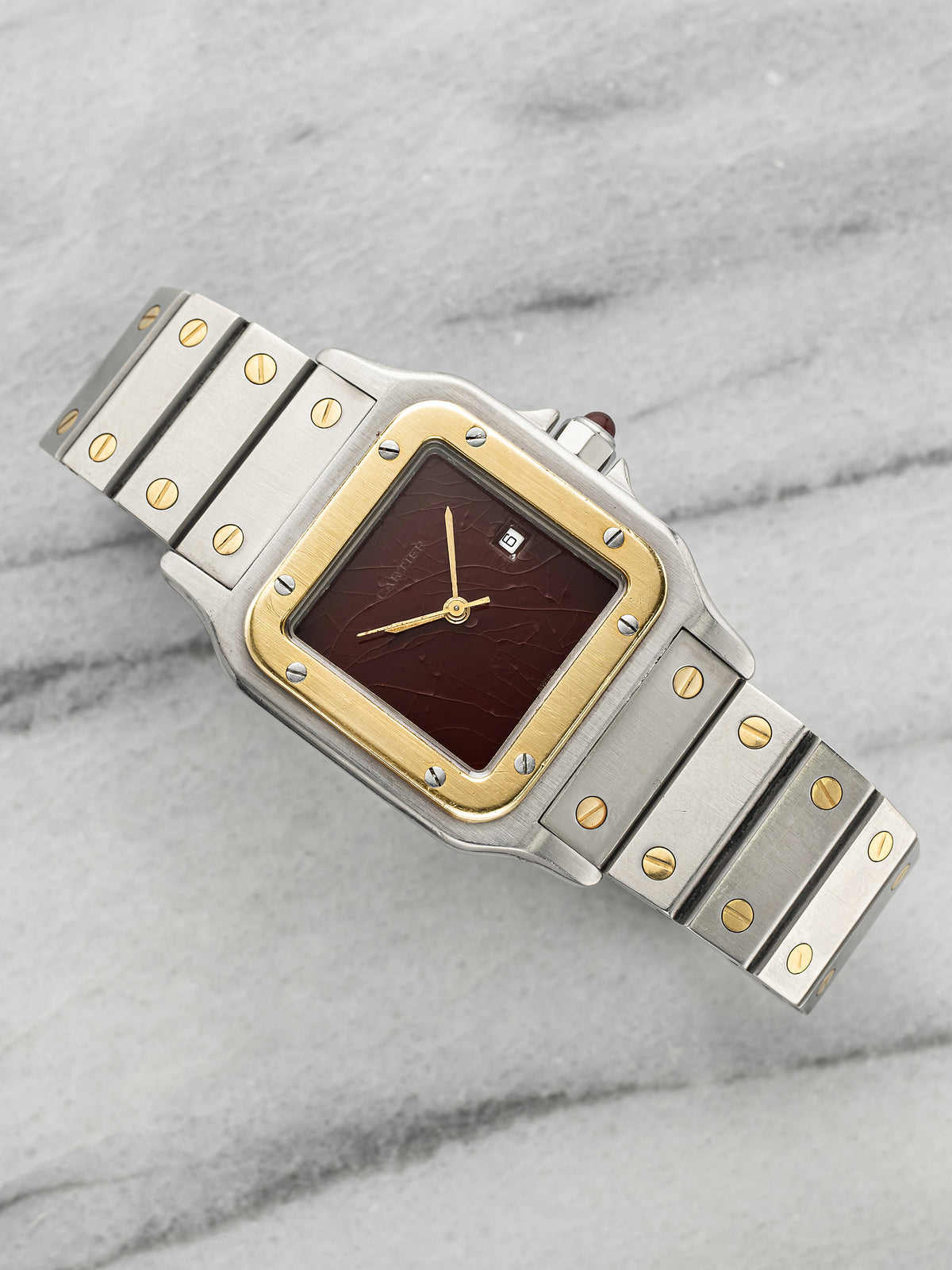 Vintage 1980s Cartier Santos Galbee 2961 Two-Tone Burgundy Spider Dial Auto 29mm