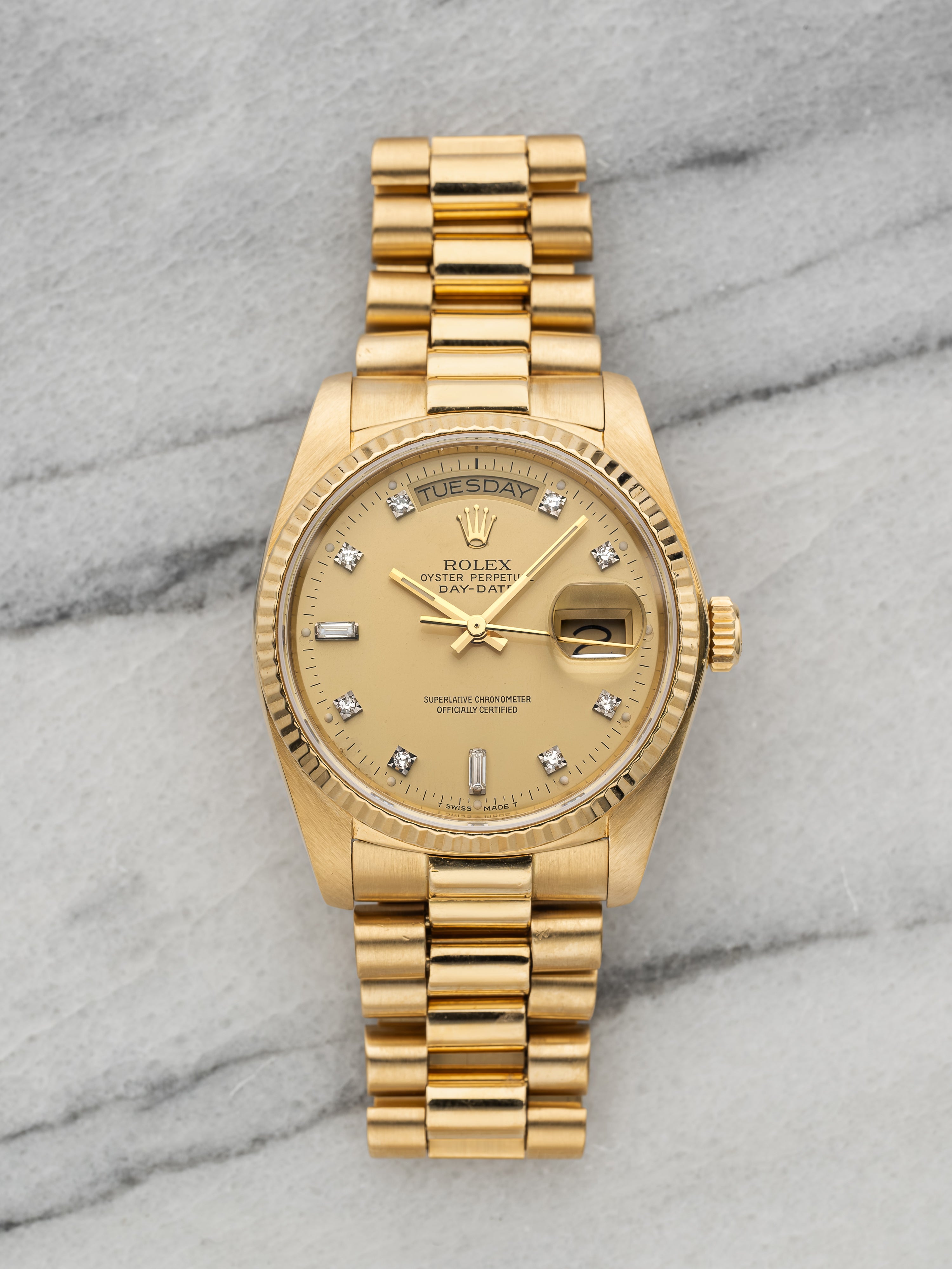 1984 Rolex Day-Date 18238 – Yellow Gold Champagne Diamond Dial