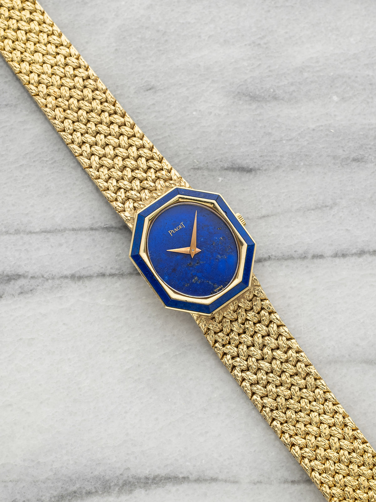 Vintage 1970s Piaget Octagonal 9341D2 18K YG Blue Lapis Lazuli Dial Manual 24mm