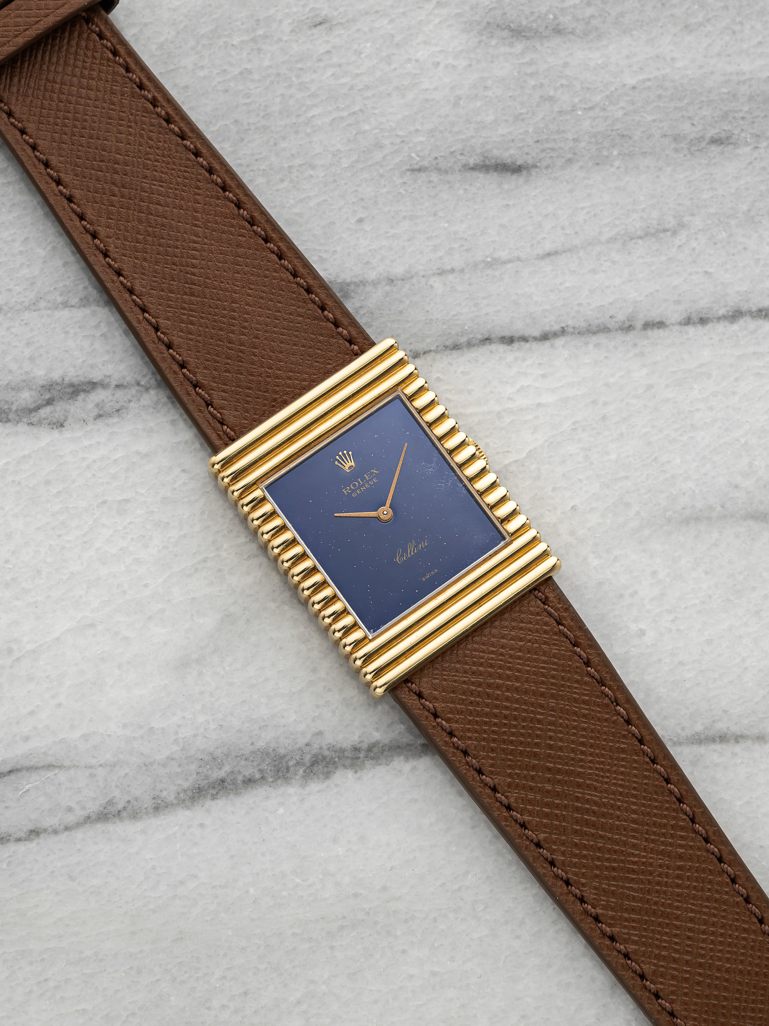Vintage 1973 Rolex Cellini 4012 18K Yellow Gold Blue Foil Dial Manual 26mm