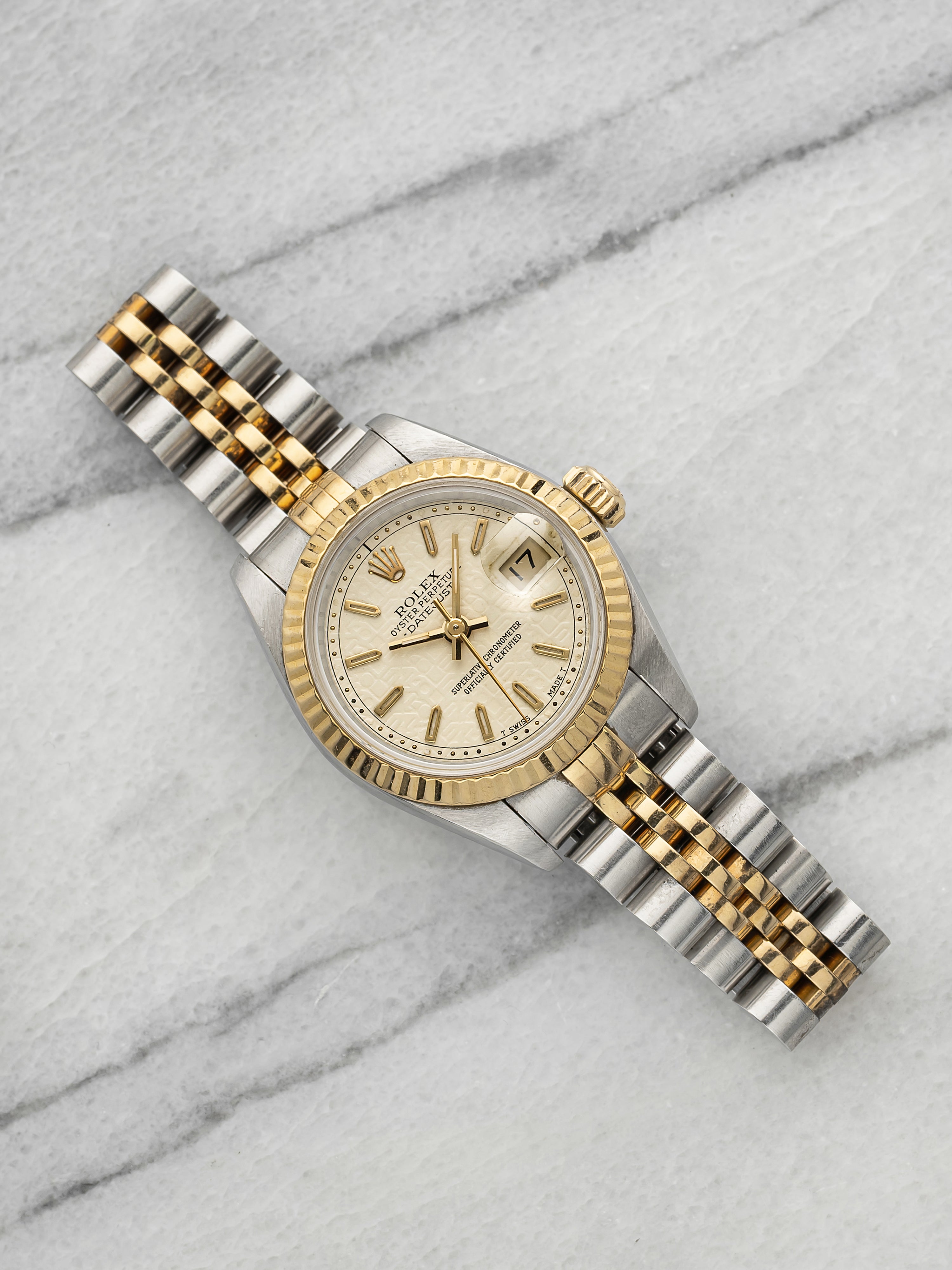 Vintage 1993 Rolex Lady Datejust 69173 TT Champagne Tapestry Dial Auto 26mm