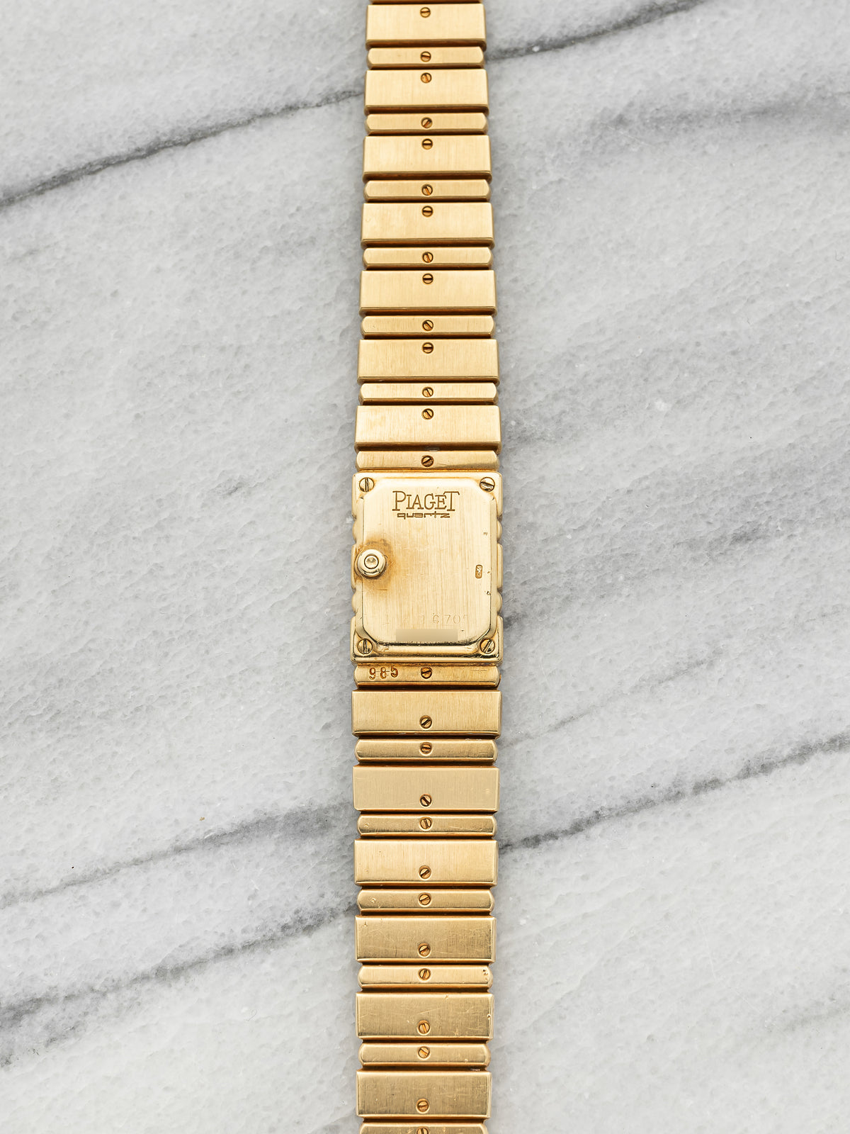 Vintage 1970s Ladies Piaget Mini Polo 18K YG MoP Diamond Gadroon Quartz 14mm