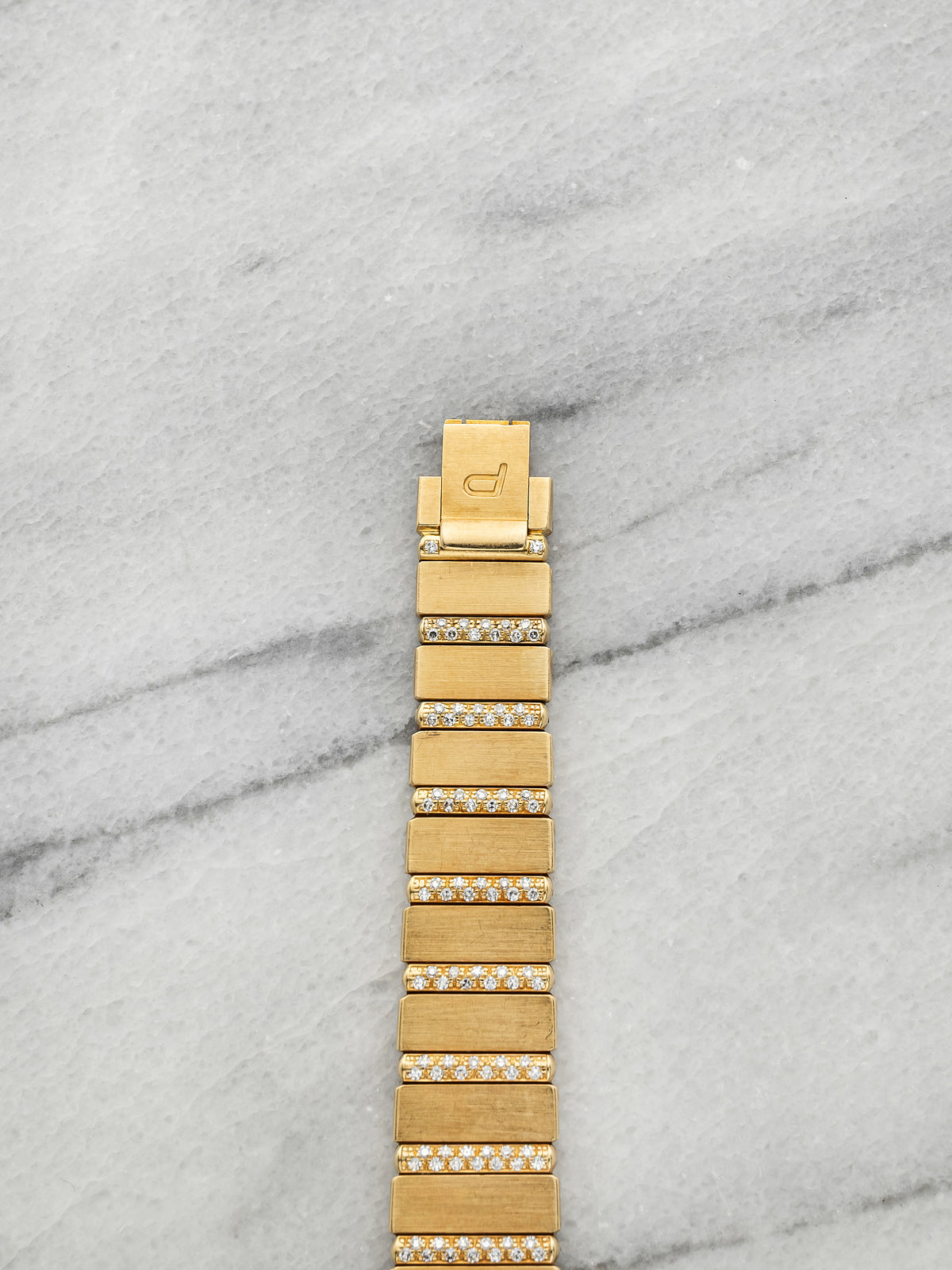 Vintage 1970s Ladies Piaget Mini Polo 18K YG MoP Diamond Gadroon Quartz 14mm