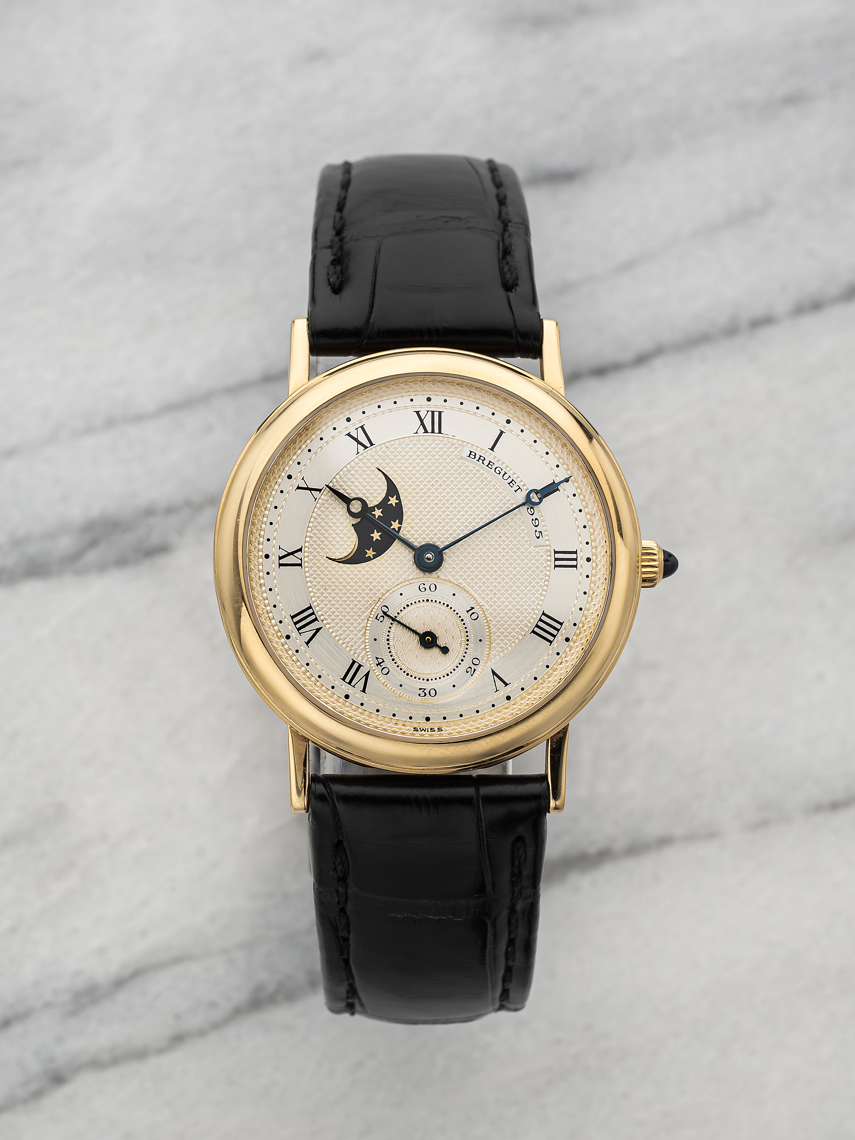 Breguet Classique Moonphase 3300BA – 18K Yellow Gold White Guilloché Dial