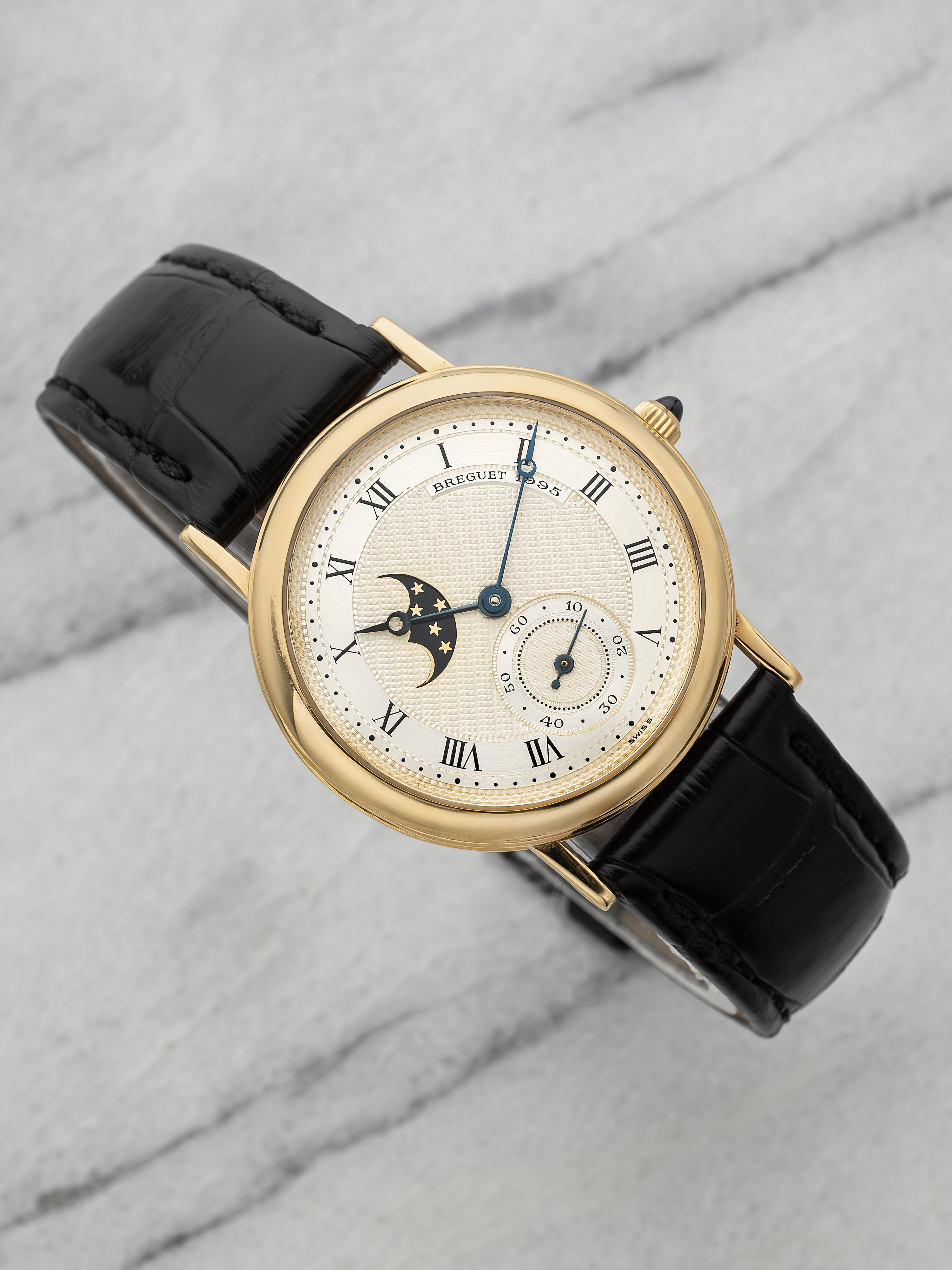 Breguet Classique Moonphase 3300BA – 18K Yellow Gold White Guilloché Dial