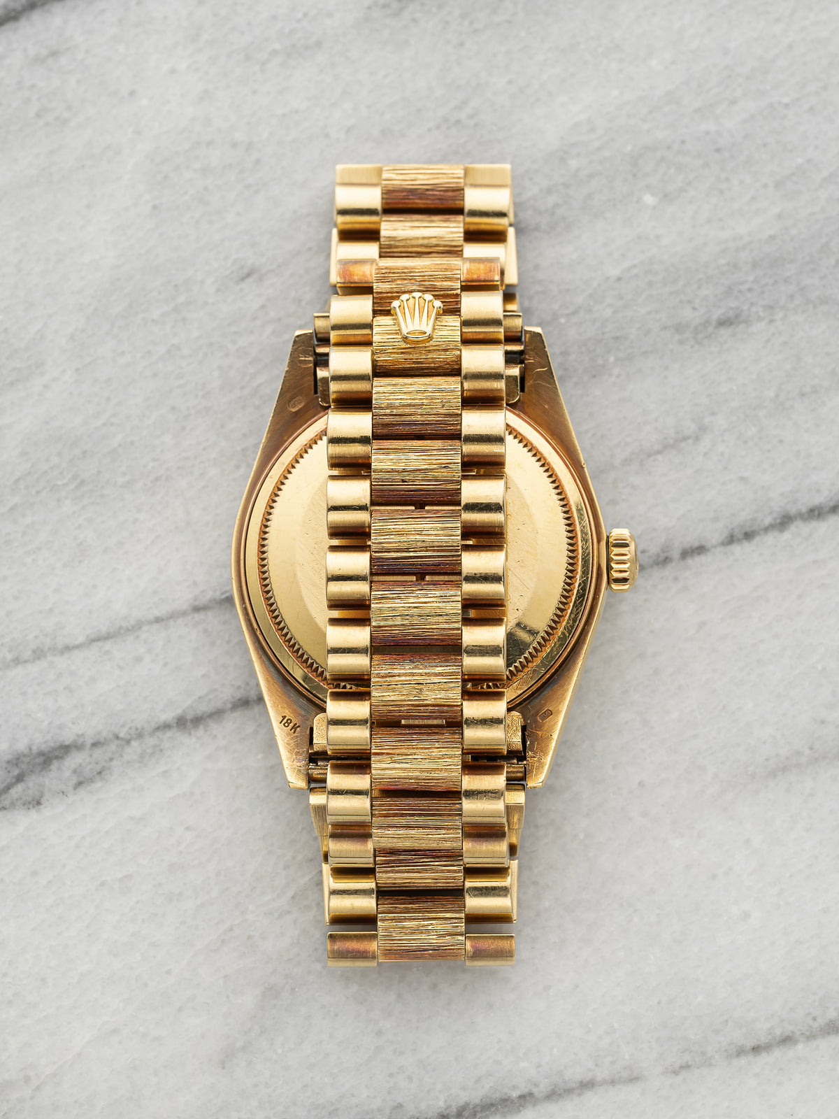 Vintage 1985 Rolex Day-Date 18078 18K YG Bark Blue Vignette Diamond Dial 36mm