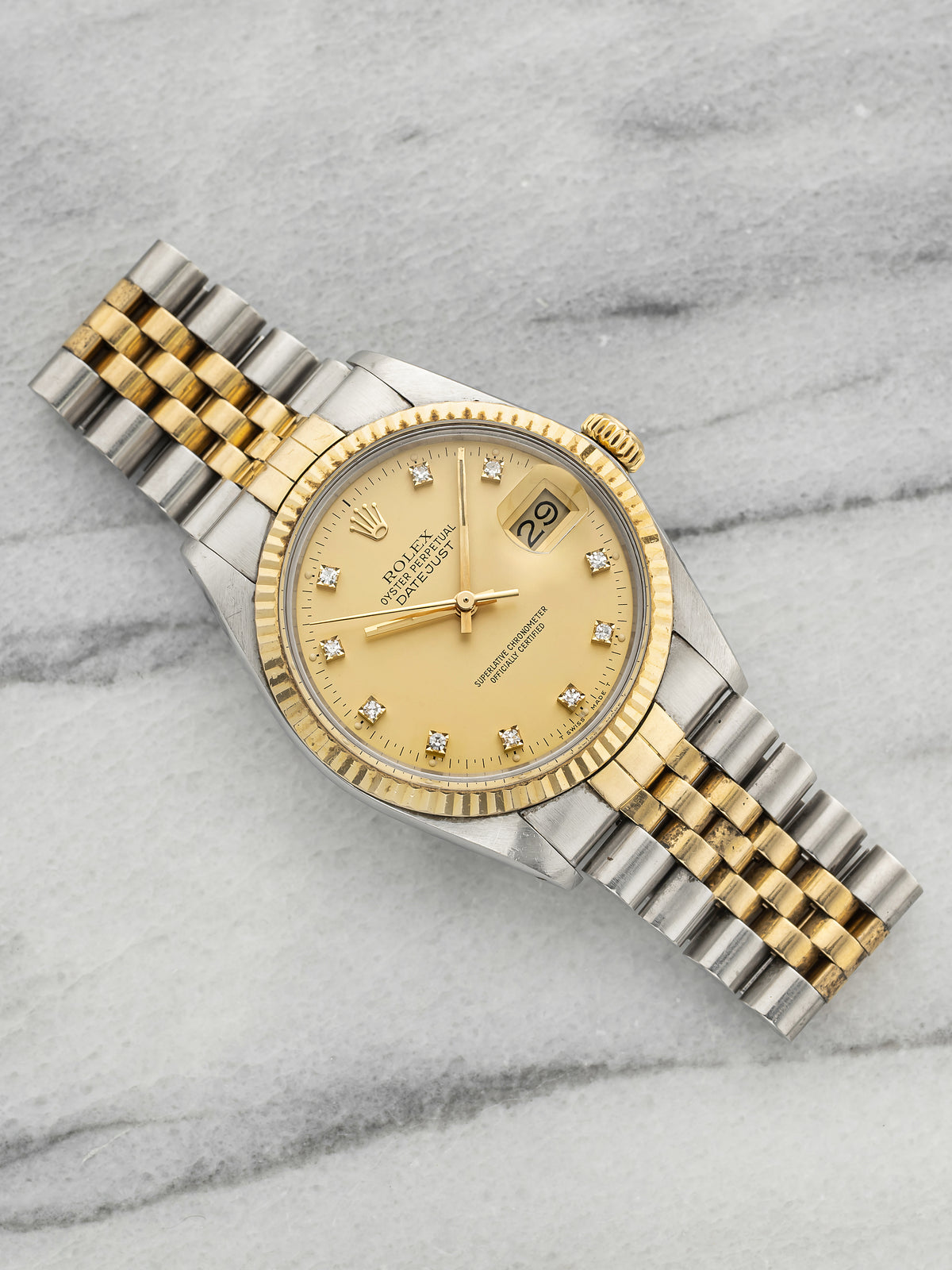 Vintage 1986 Rolex Datejust 16013 Two-Tone Champagne Diamond Dial Auto 36mm