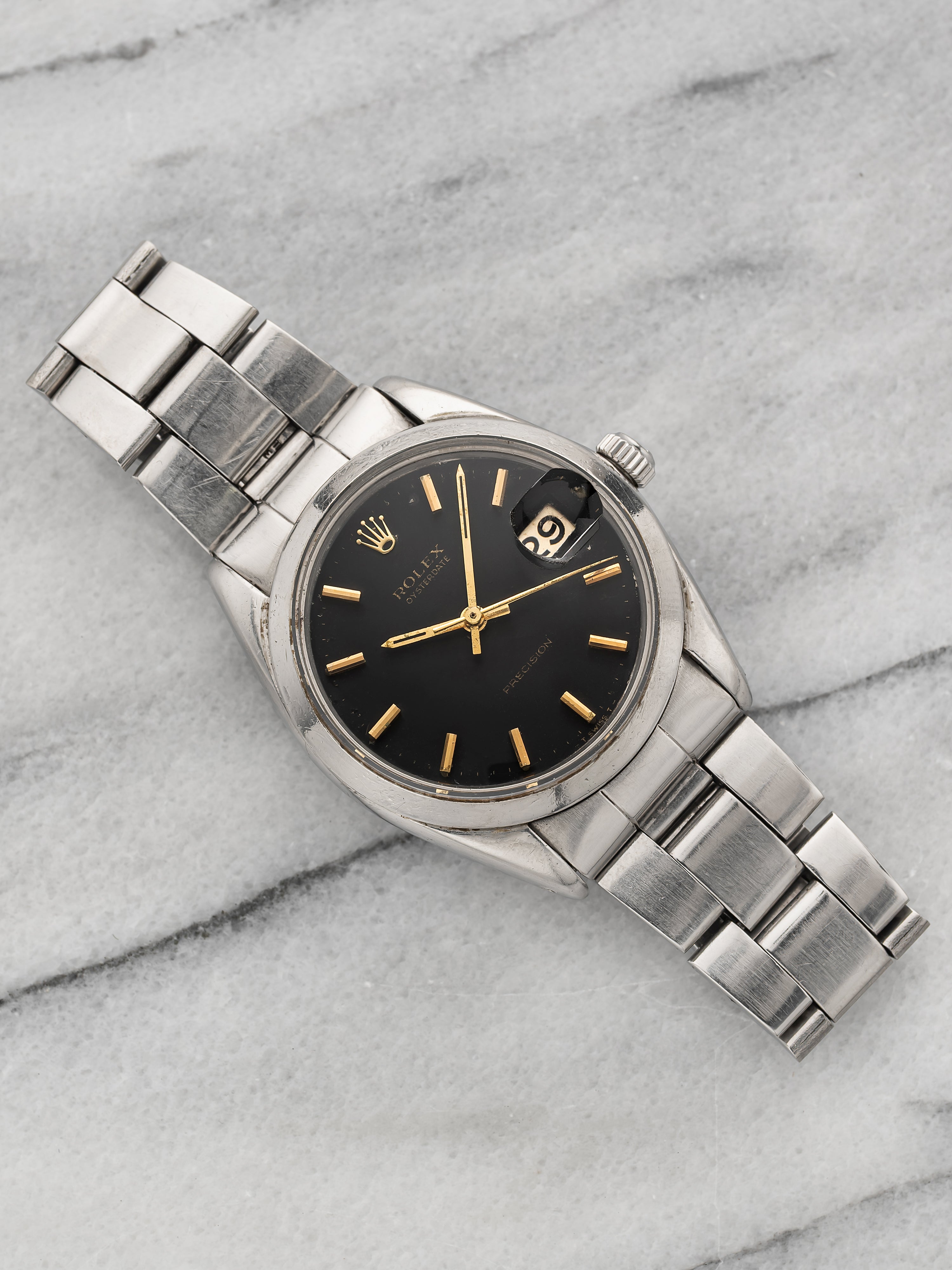 1968 Rolex Oysterdate 6694 Stainless Steel Black Dial Manual 34mm