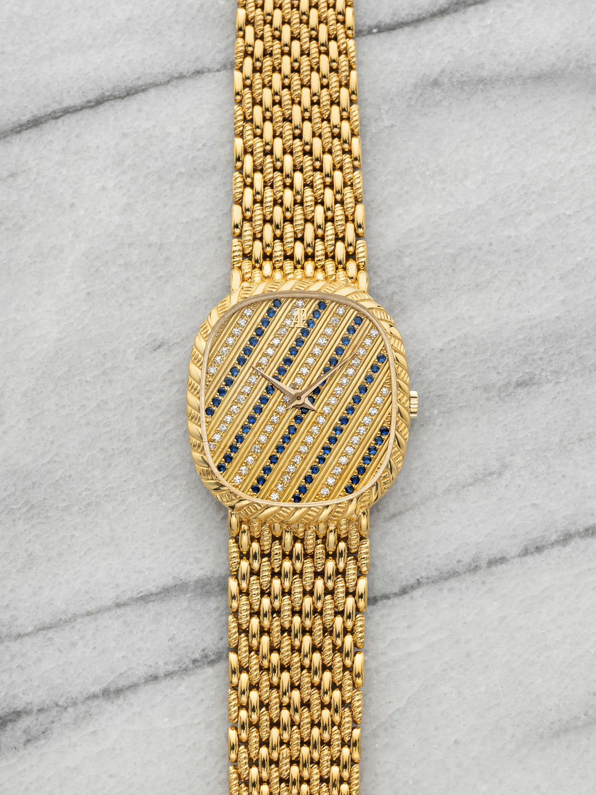 Vintage 1970s Audemars Piguet Ellipse 18K YG Diamond Sapphire Dial Manual 28mm