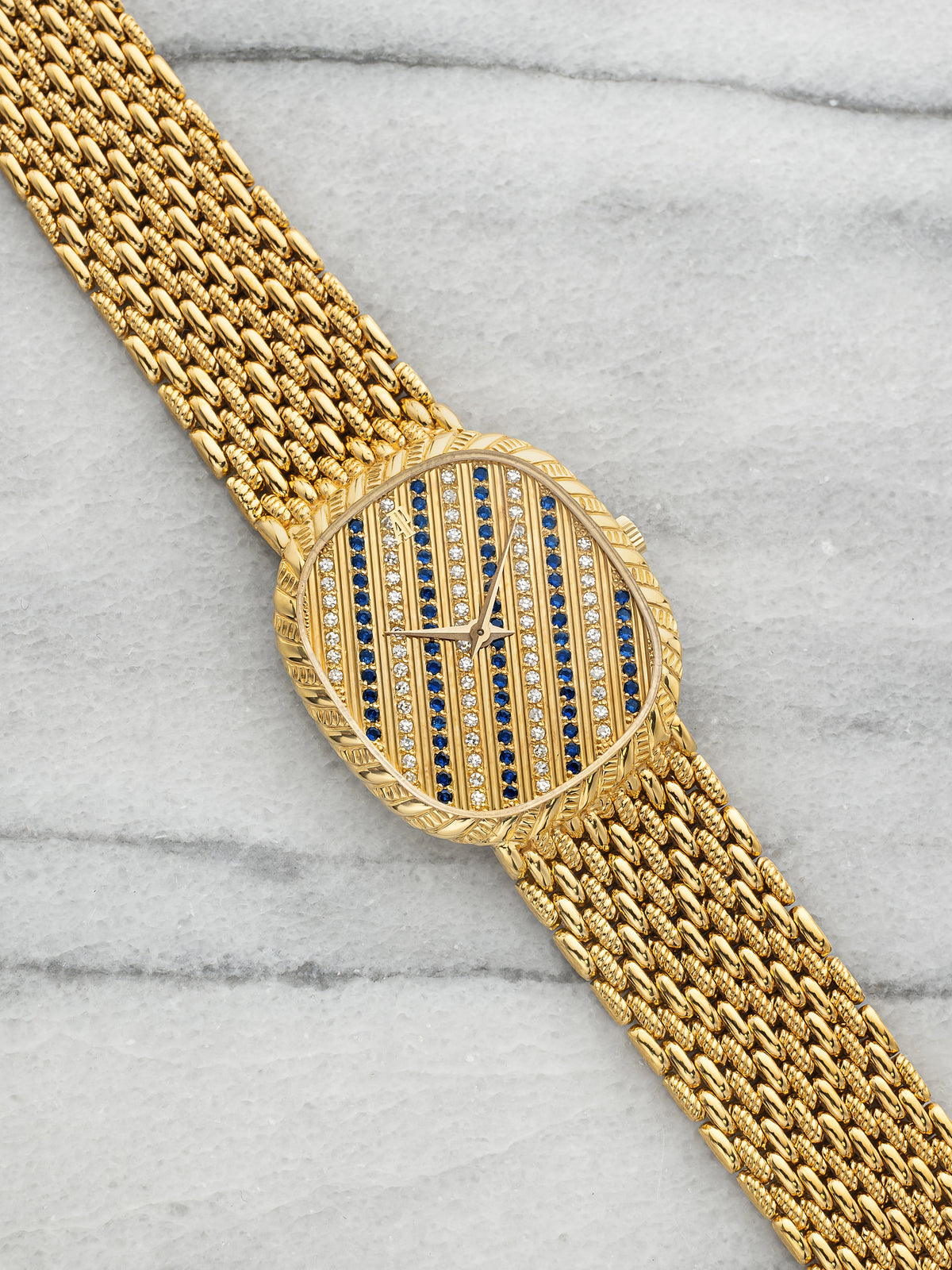 Vintage 1970s Audemars Piguet Ellipse 18K YG Diamond Sapphire Dial Manual 28mm