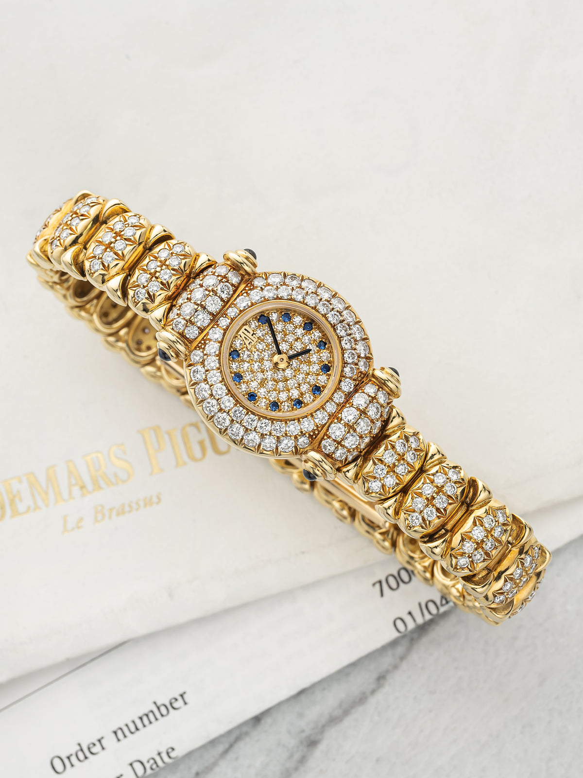 Vintage 1990s Audemars Piguet Ladies 18K Yellow Gold Diamond Pave Quartz 20mm