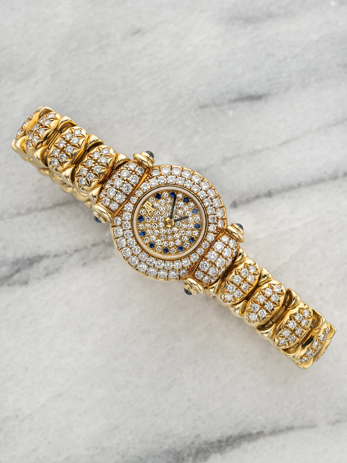 Vintage 1990s Audemars Piguet Ladies 18K Yellow Gold Diamond Pave Quartz 20mm