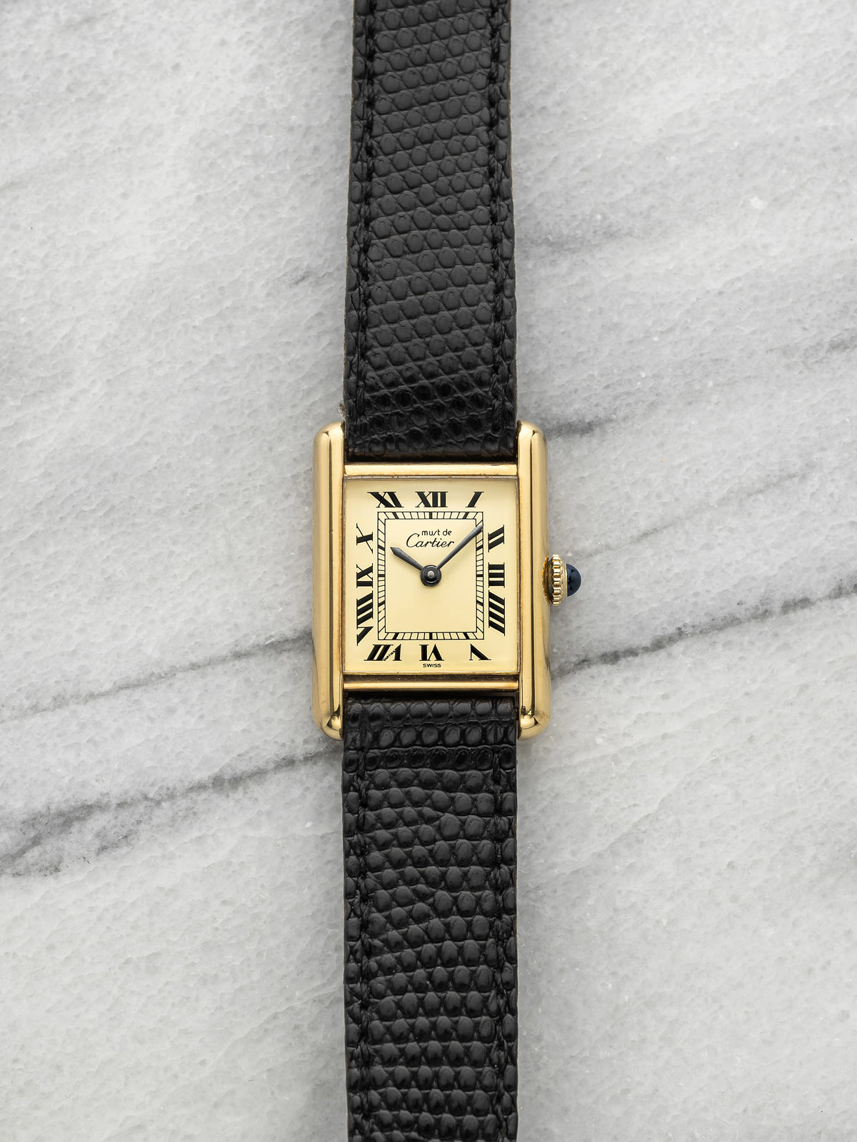 Vintage 1980s Lady Must de Cartier Tank 66001 YG Vermeil Lemon Dial Quartz 21mm