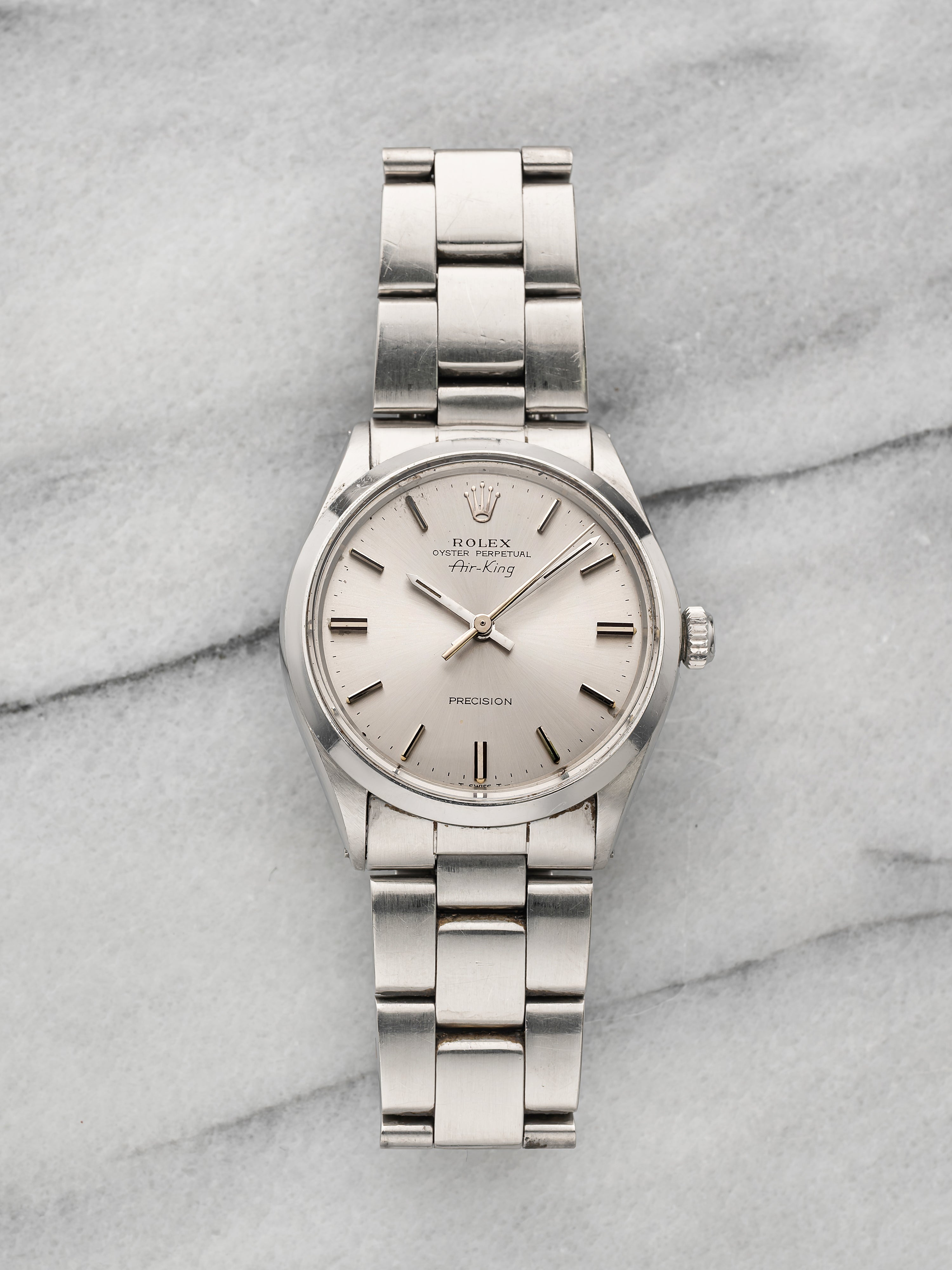 Vintage 1972 Rolex Air-King 5500 Stainless Steel Silver Dial Automatic 34mm