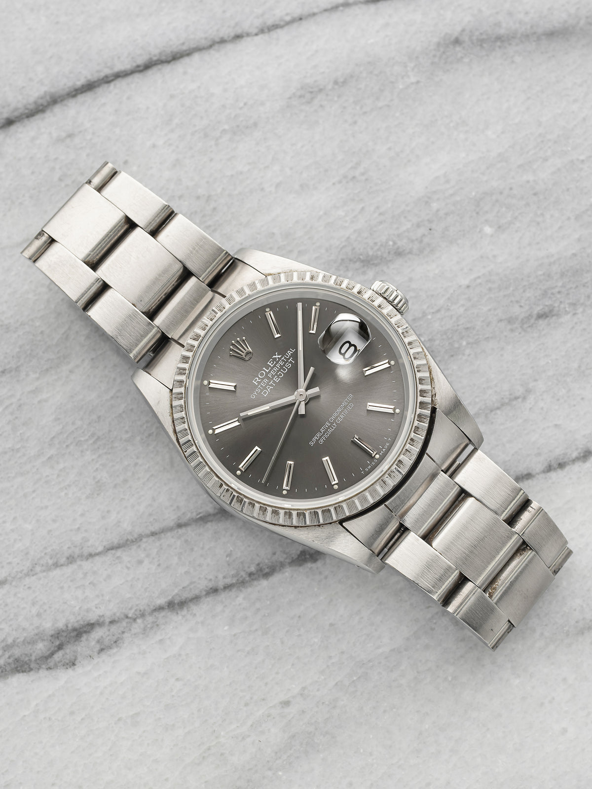 Vintage 1989 Rolex Datejust 16220 Stainless Steel Grey Sunburst Dial Auto 36mm