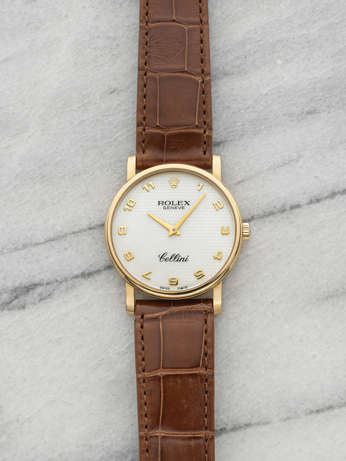 2008 Rolex Cellini 5115 18K YG Mother of Pearl Honeycomb Guilloche Manual 32mm