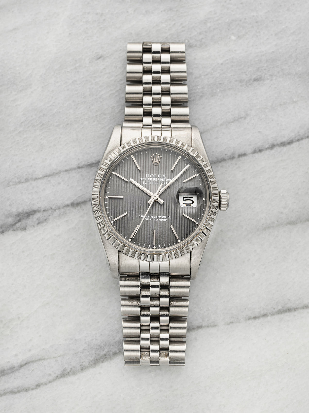 Vintage 1984 Rolex Datejust 16030 Stainless Steel Grey Tapestry Dial Auto 36mm