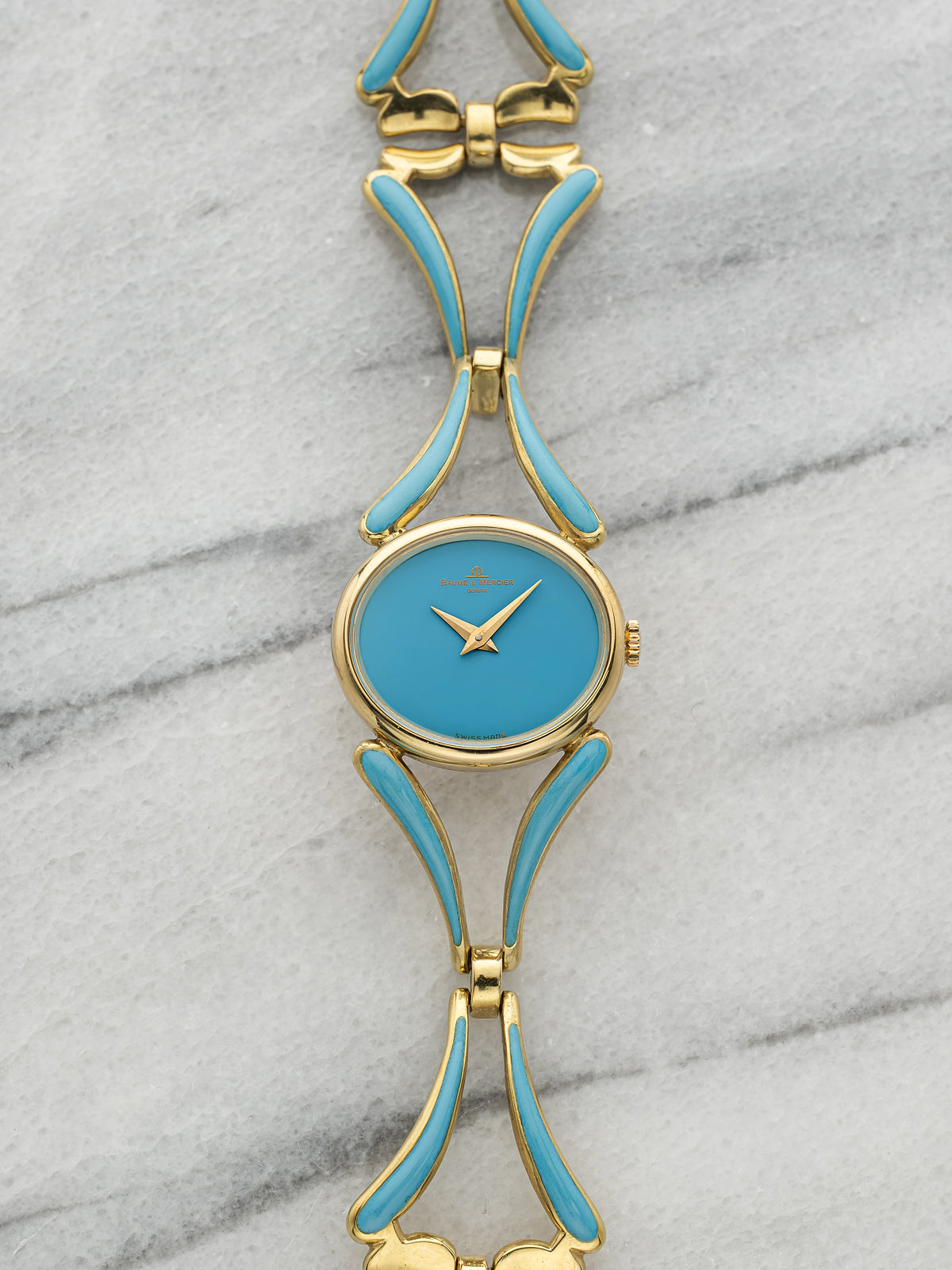 Vintage 1960s Baume & Mercier 38244T2 18K YG Turquoise Dial Manual 24mm