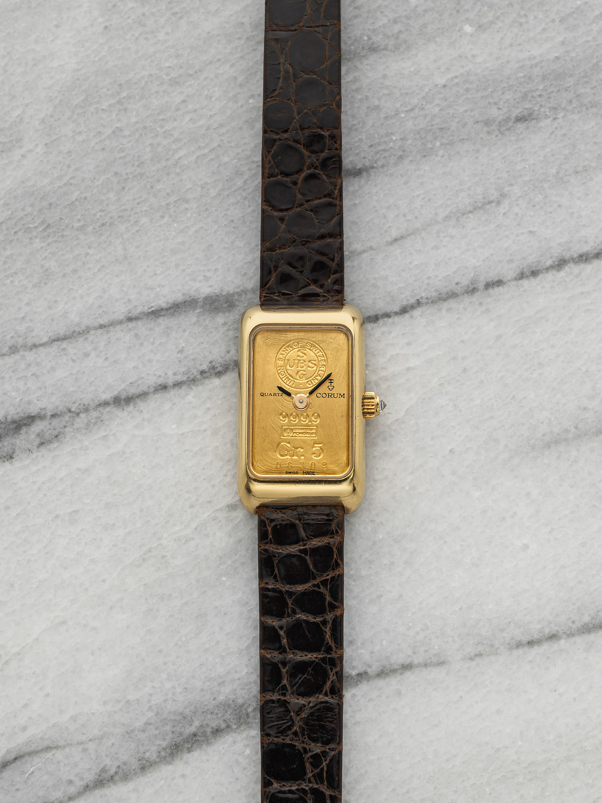 1980s Ladies Corum Ingot 4550056 18K YG 5 Gram Gold Bar Dial Quartz 17mm