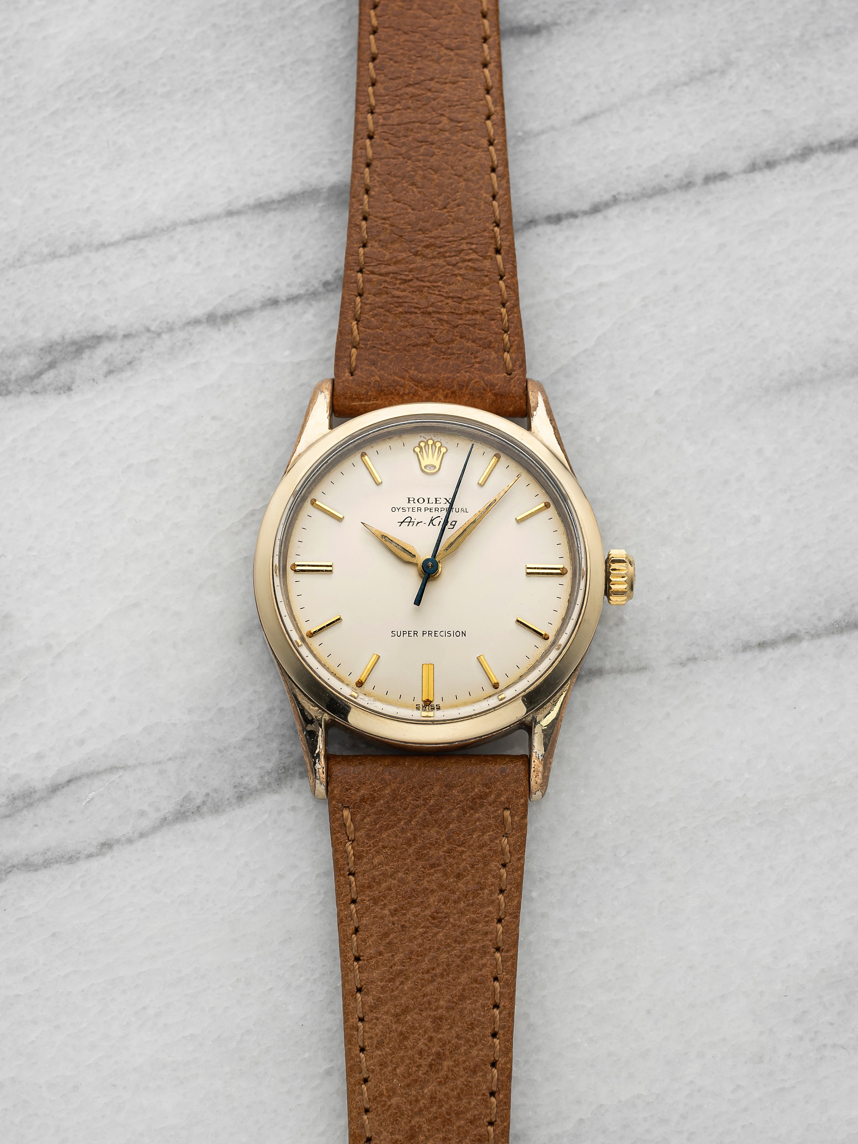 Vintage 1960 Rolex Air-King 5500 Gold Plated Matte White Dial Auto 34mm