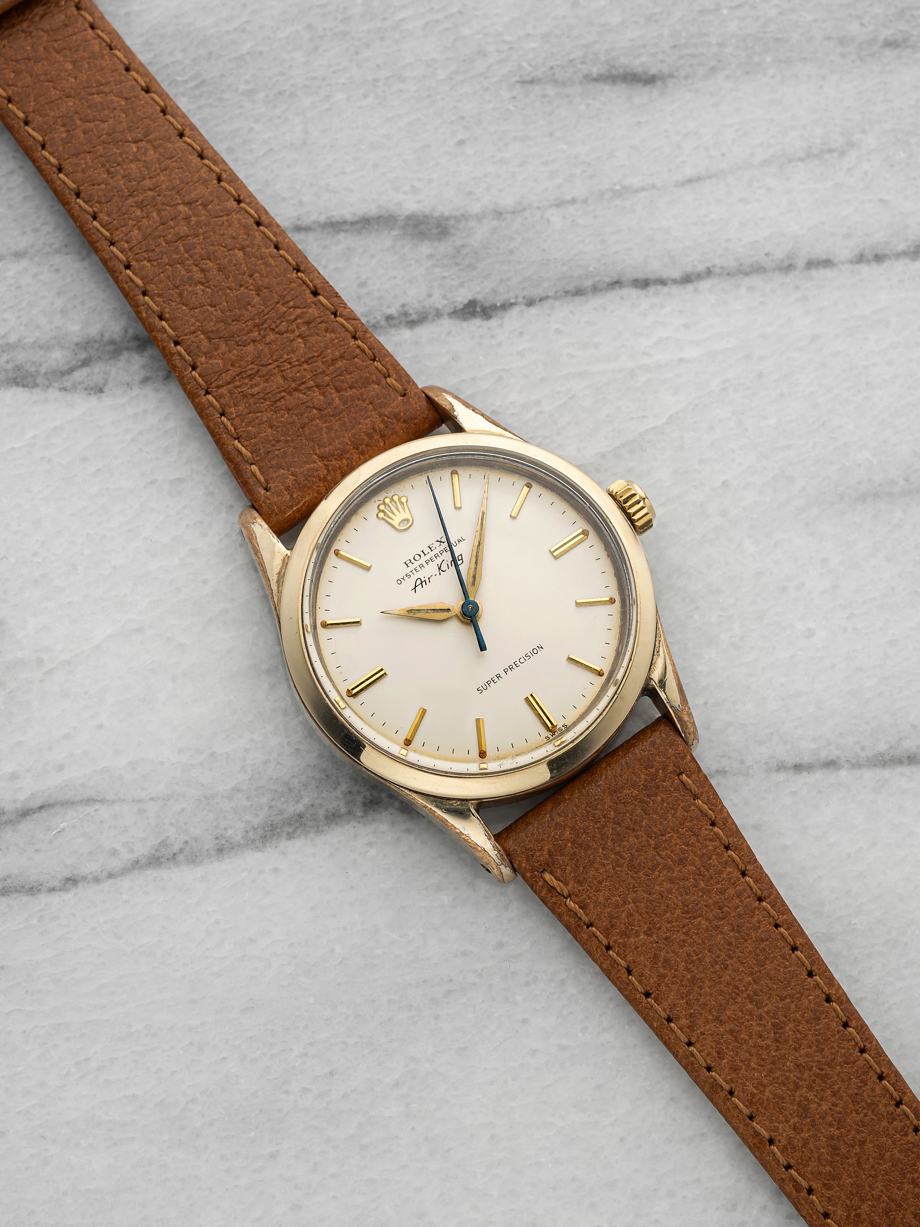 Vintage 1960 Rolex Air-King 5500 Gold Plated Matte White Dial Auto 34mm