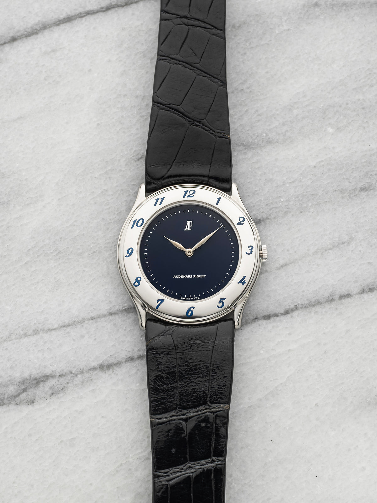 Vintage 1980s Audemars Piguet Platinum Blue Dial Enamel Arabic Manual 31mm