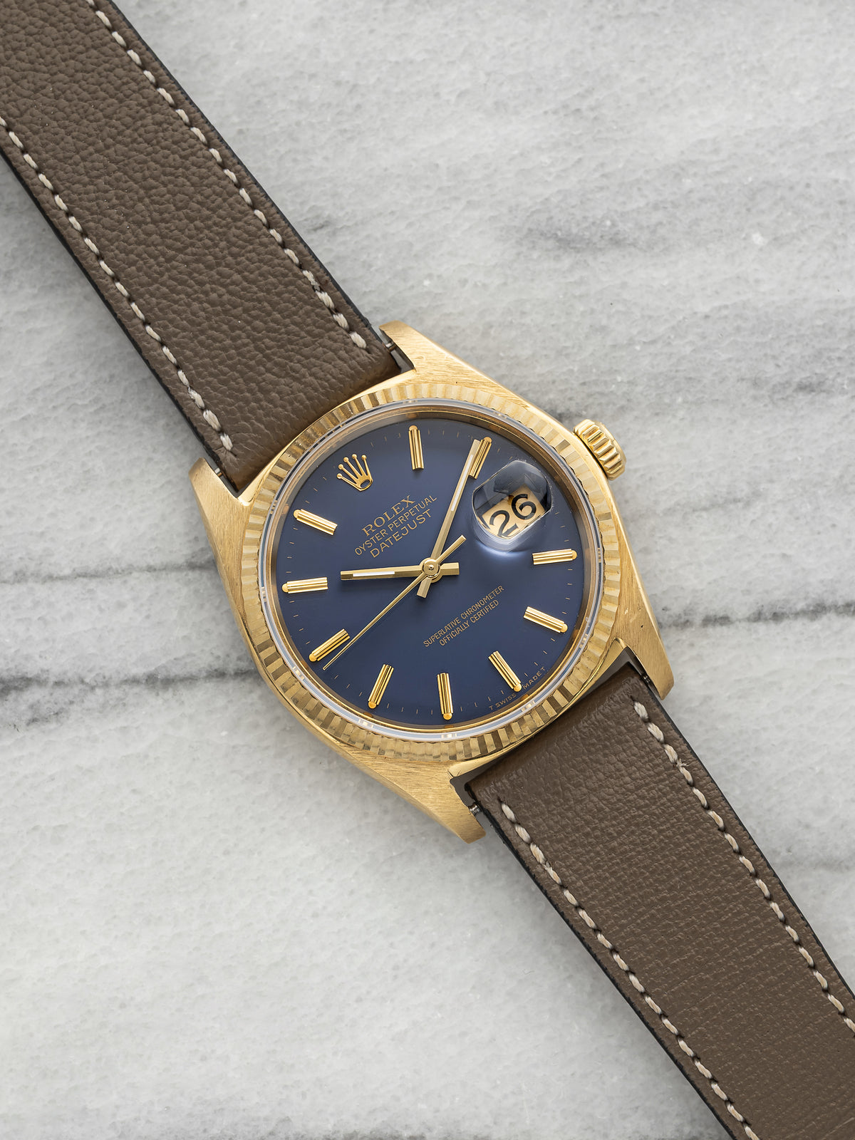 Vintage 1978 Rolex Datejust 16013 18K Yellow Gold Purple Dial Automatic 36mm