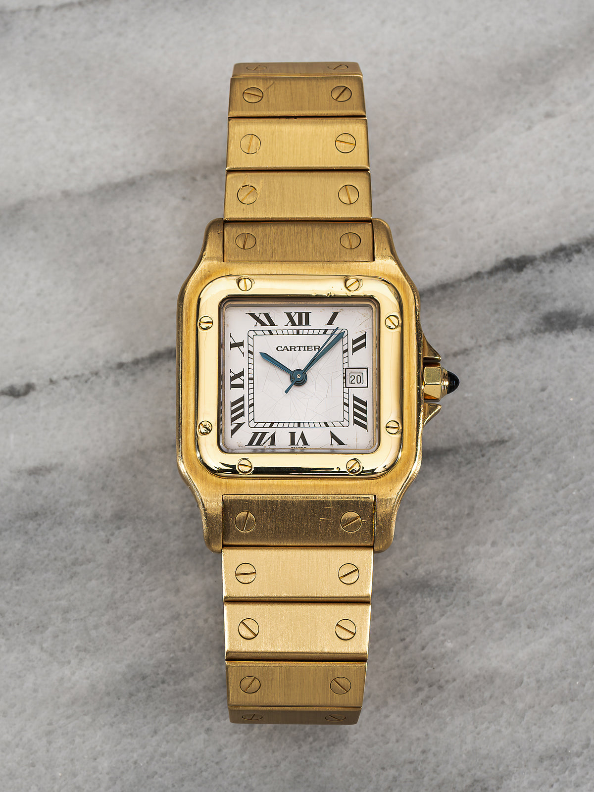 Cartier 2960. · Photo: Danny's Vintage Watches · © Danny's Vintage Watches, used with permission · Source: https://dannysvintagewatches.com/products/cartier-santos-2960-18k-yellow-gold