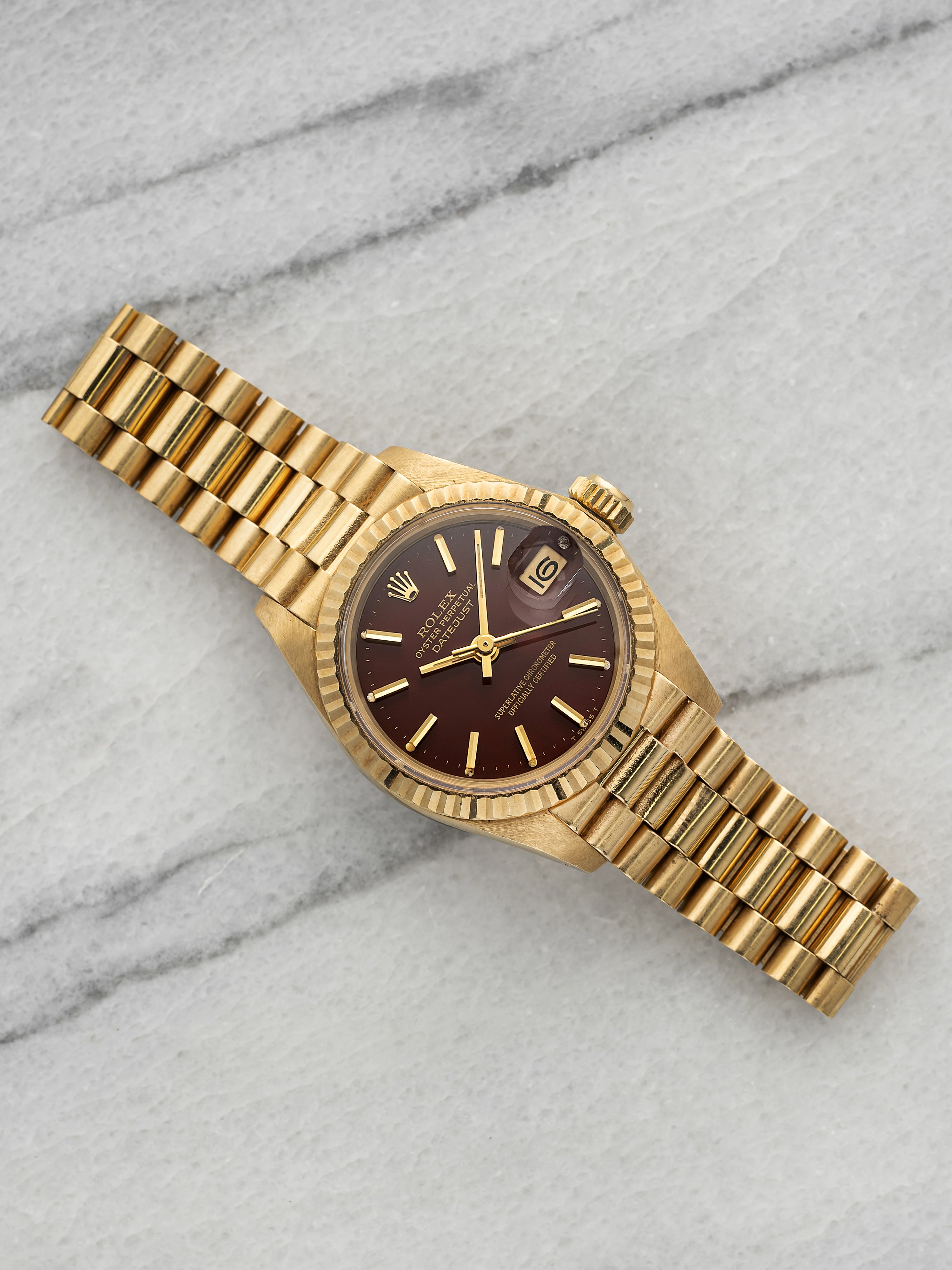 Vintage 1982 Rolex Lady Datejust 69178 18K Yellow Gold Stella Red Dial Auto 26mm