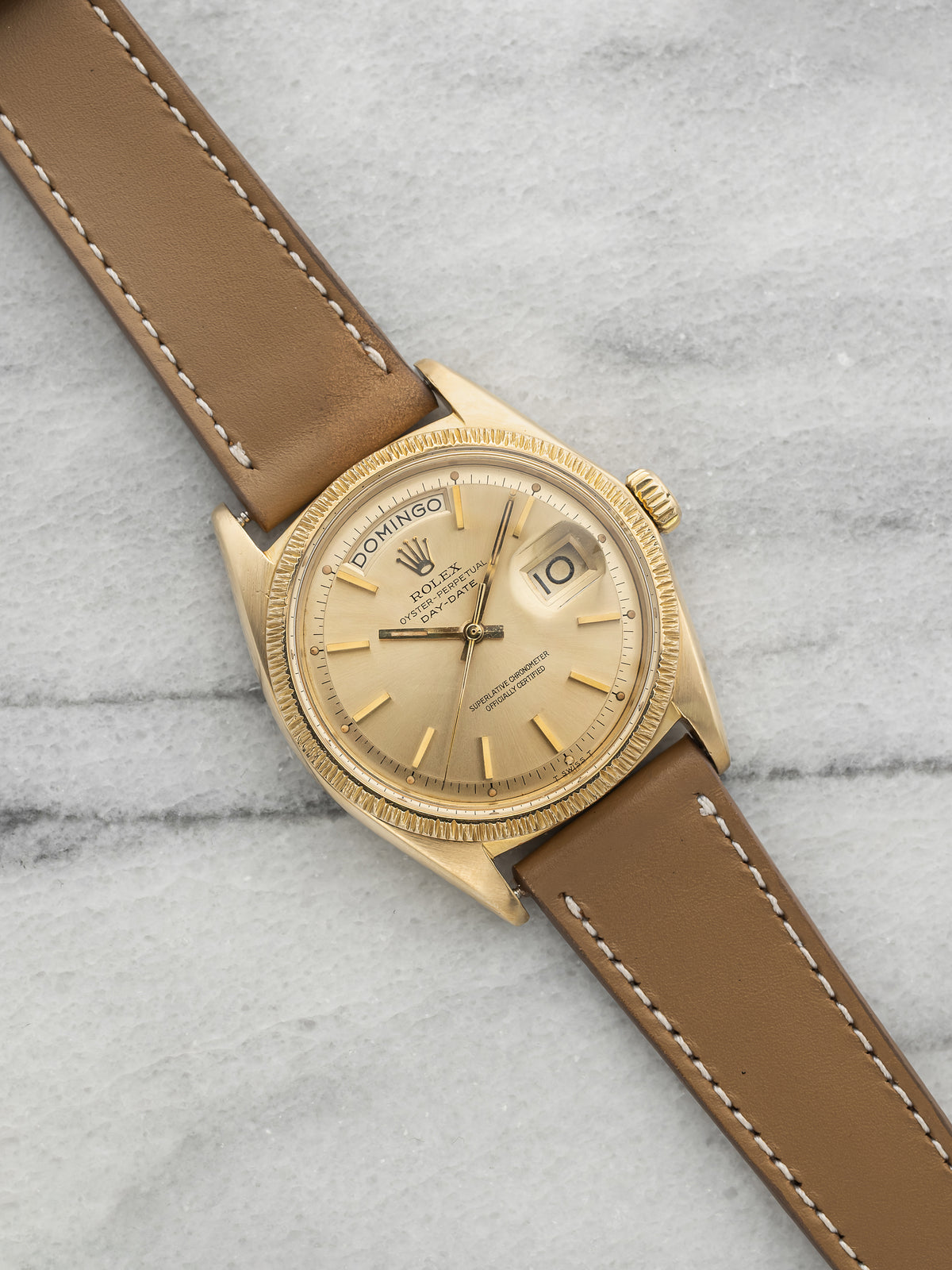 Vintage 1968 Rolex Day-Date 1807 18K YG Champagne Spanish Day Dial Auto 36mm
