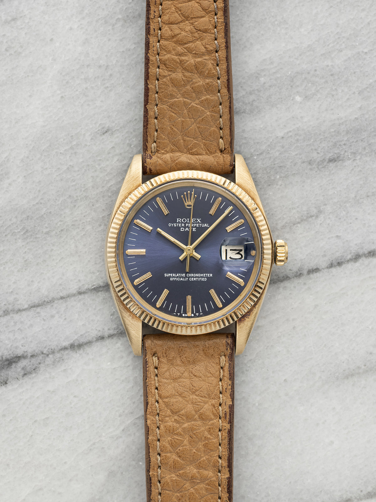 Vintage 1979 Rolex Oyster Perpetual Date 1503 14K YG Purple Dial Auto 34mm