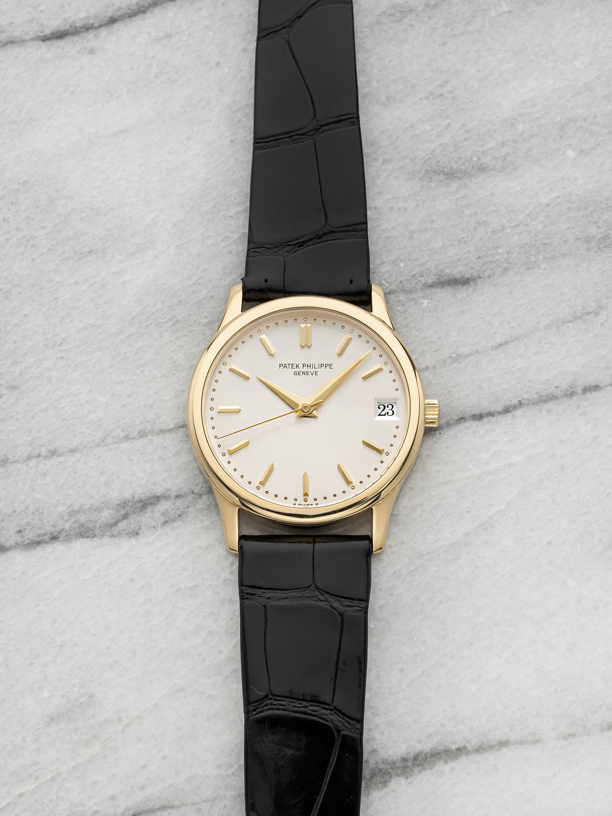 Vintage 1990s Patek Philippe Calatrava 3998J 18K YG Silver Dial Auto 34mm