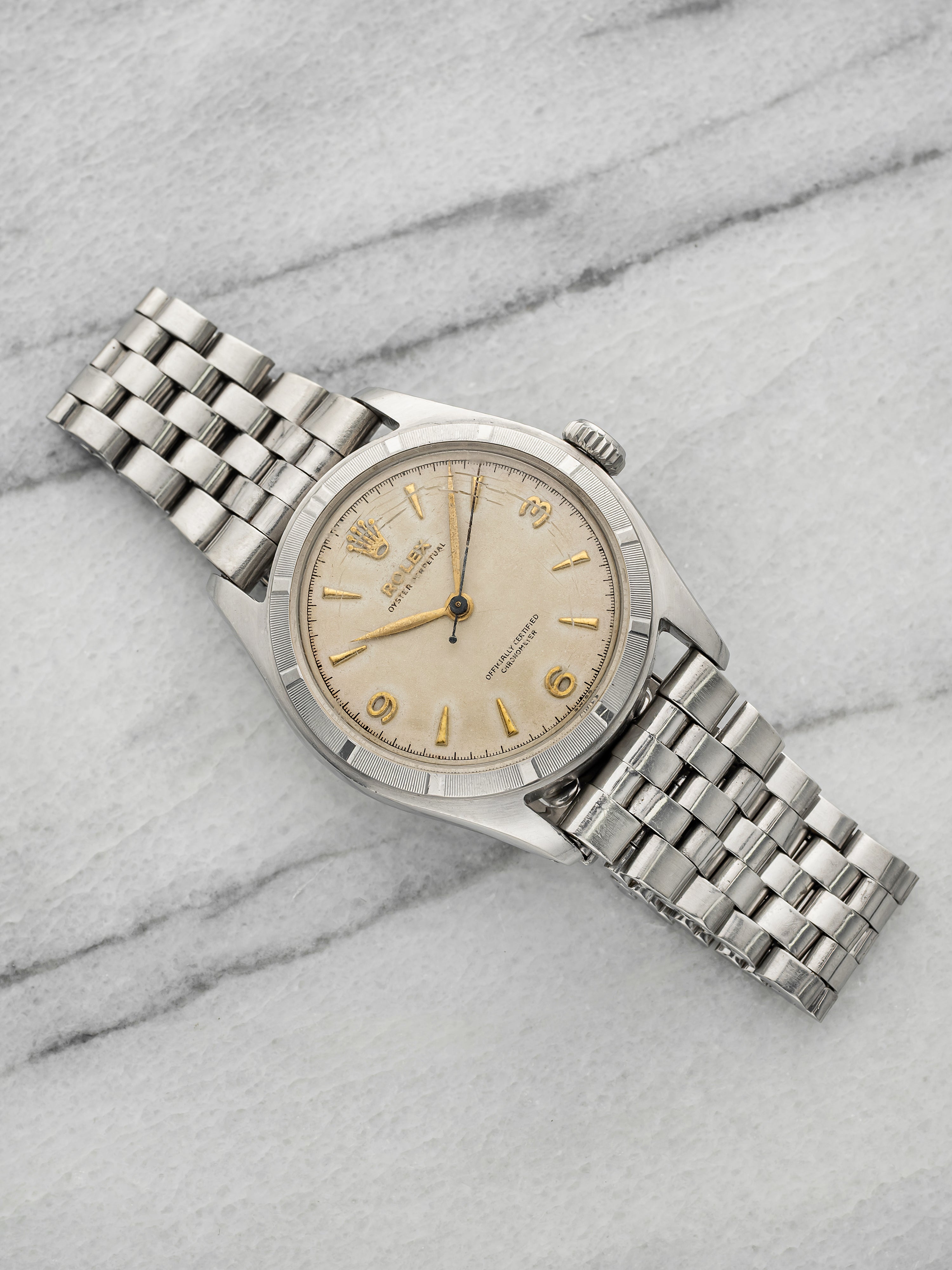 Vintage 1952 Rolex Oyster Perpetual 6107 Steel White 3-6-9 Dial Auto 34mm