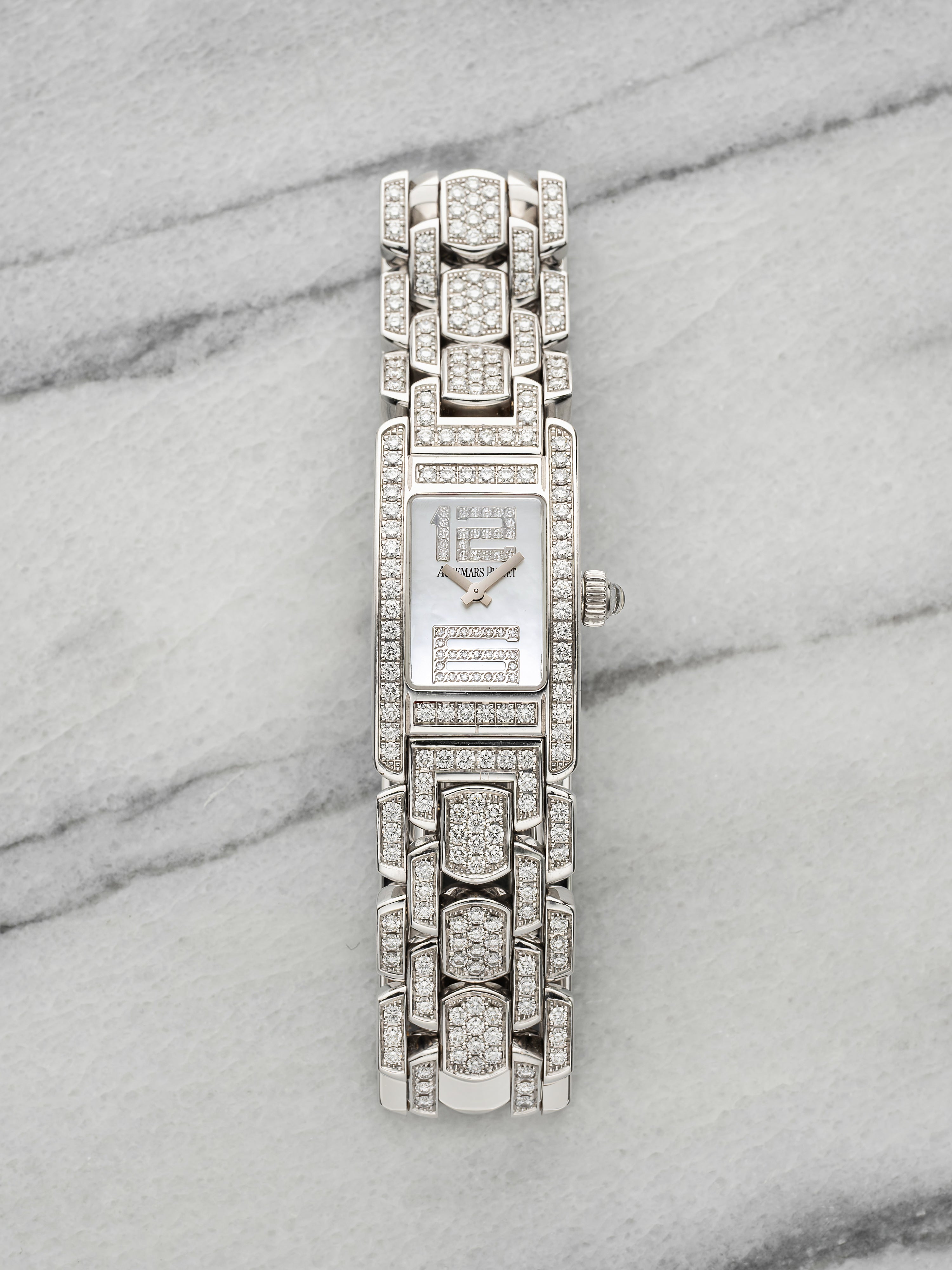 Vintage 90s Audemars Piguet Promesse 67465BC 18K WG MoP Diamond Dial Quartz 18mm
