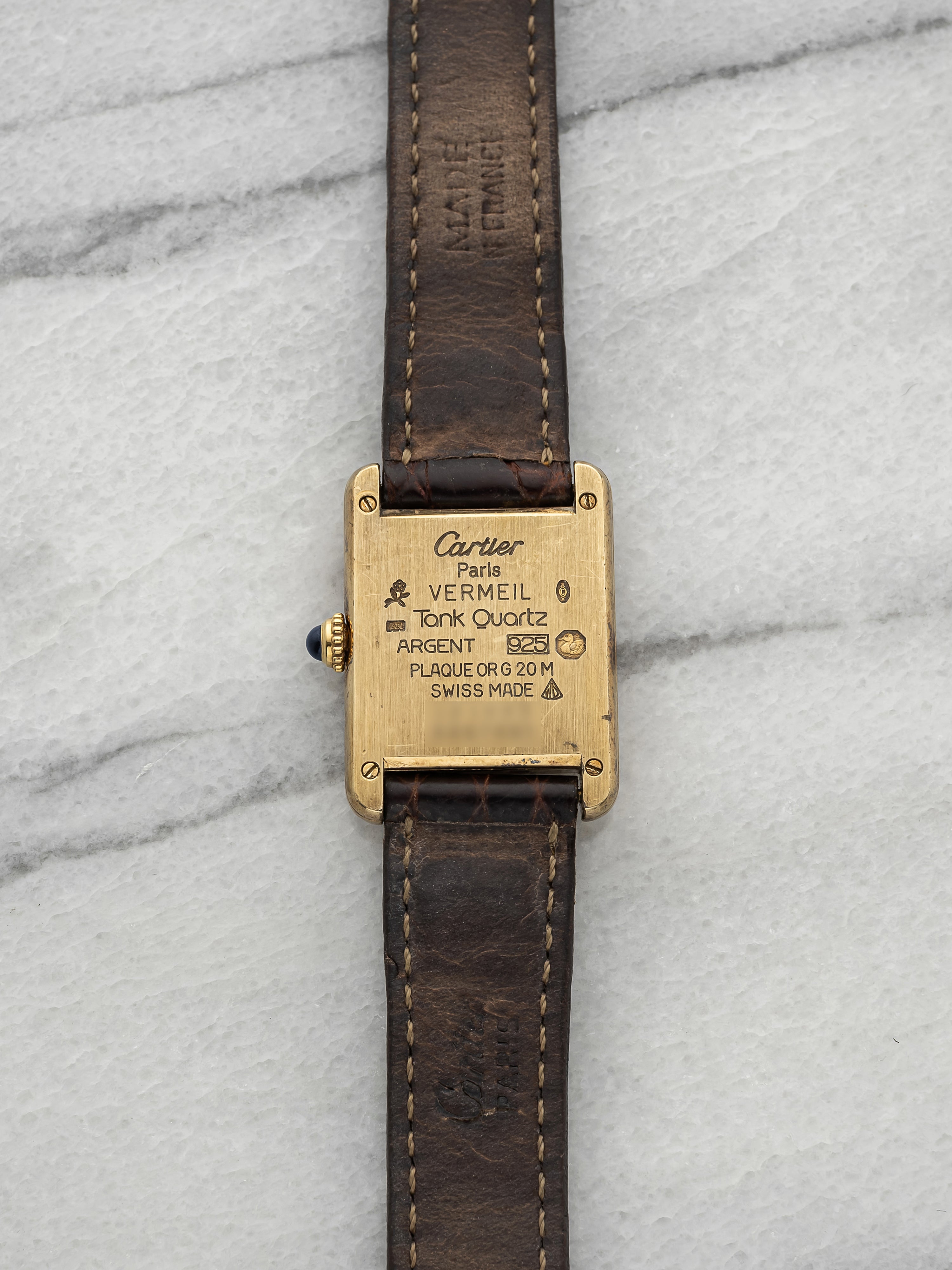 Vintage 1980s Cartier Lady Must de Cartier Tank Vermeil Line Dial Quartz 21mm