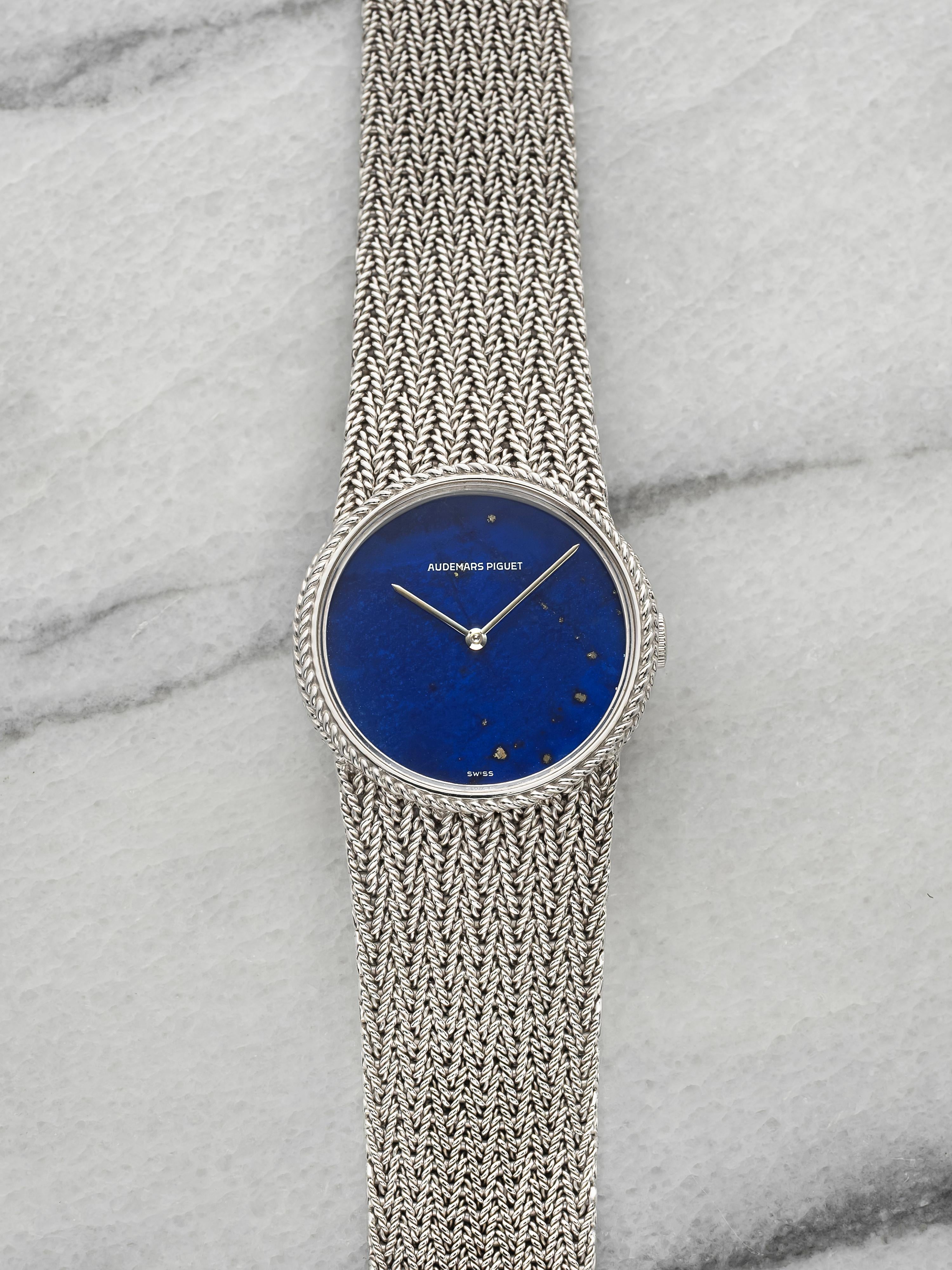 Vintage 1970s Audemars Piguet Ladies 18K White Gold Lapis Lazuli Manual 26mm