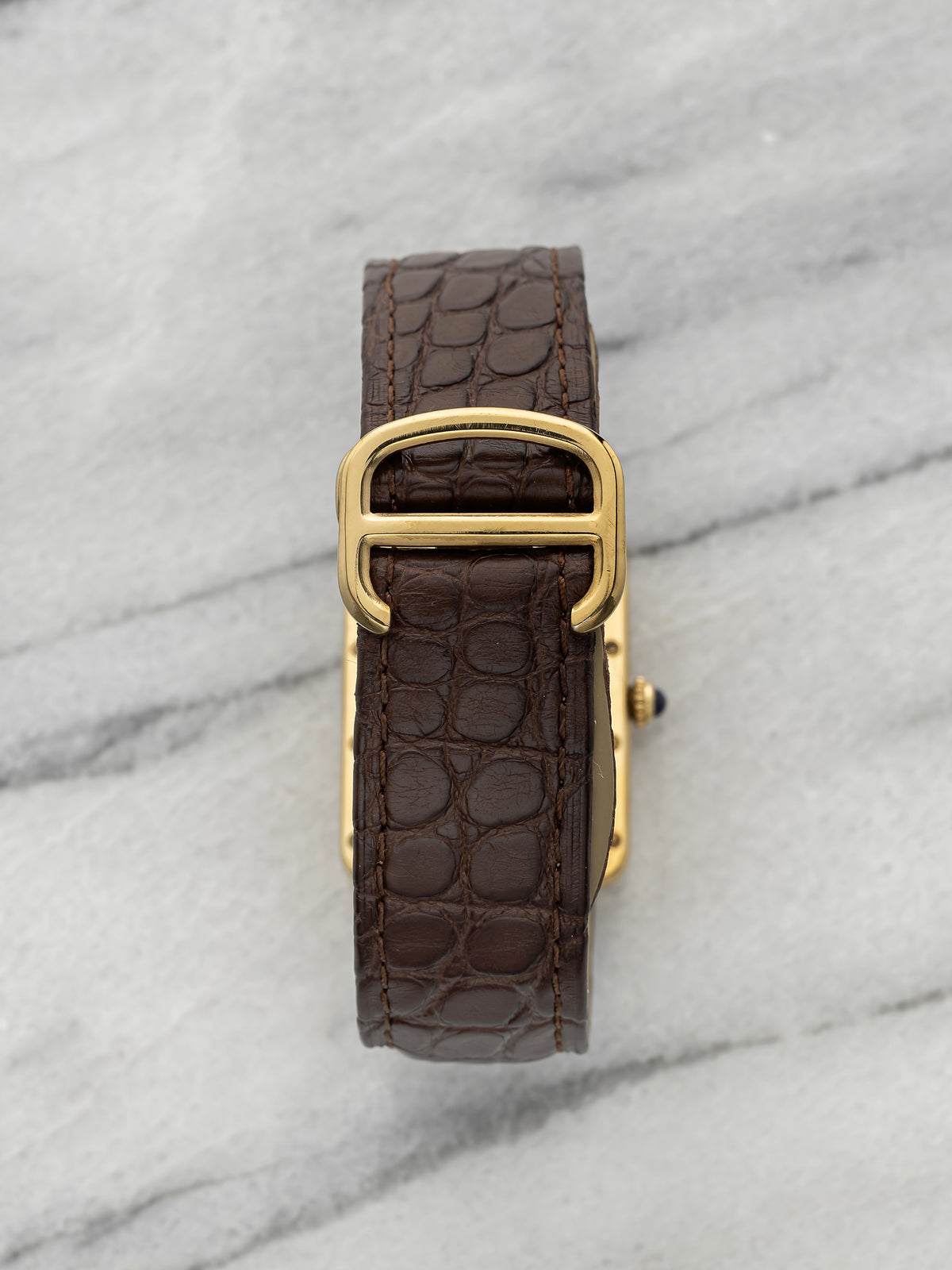 2000s Cartier Must de Tank 2413 Gold Vermeil Roman Lemon Dial Quartz 25mm