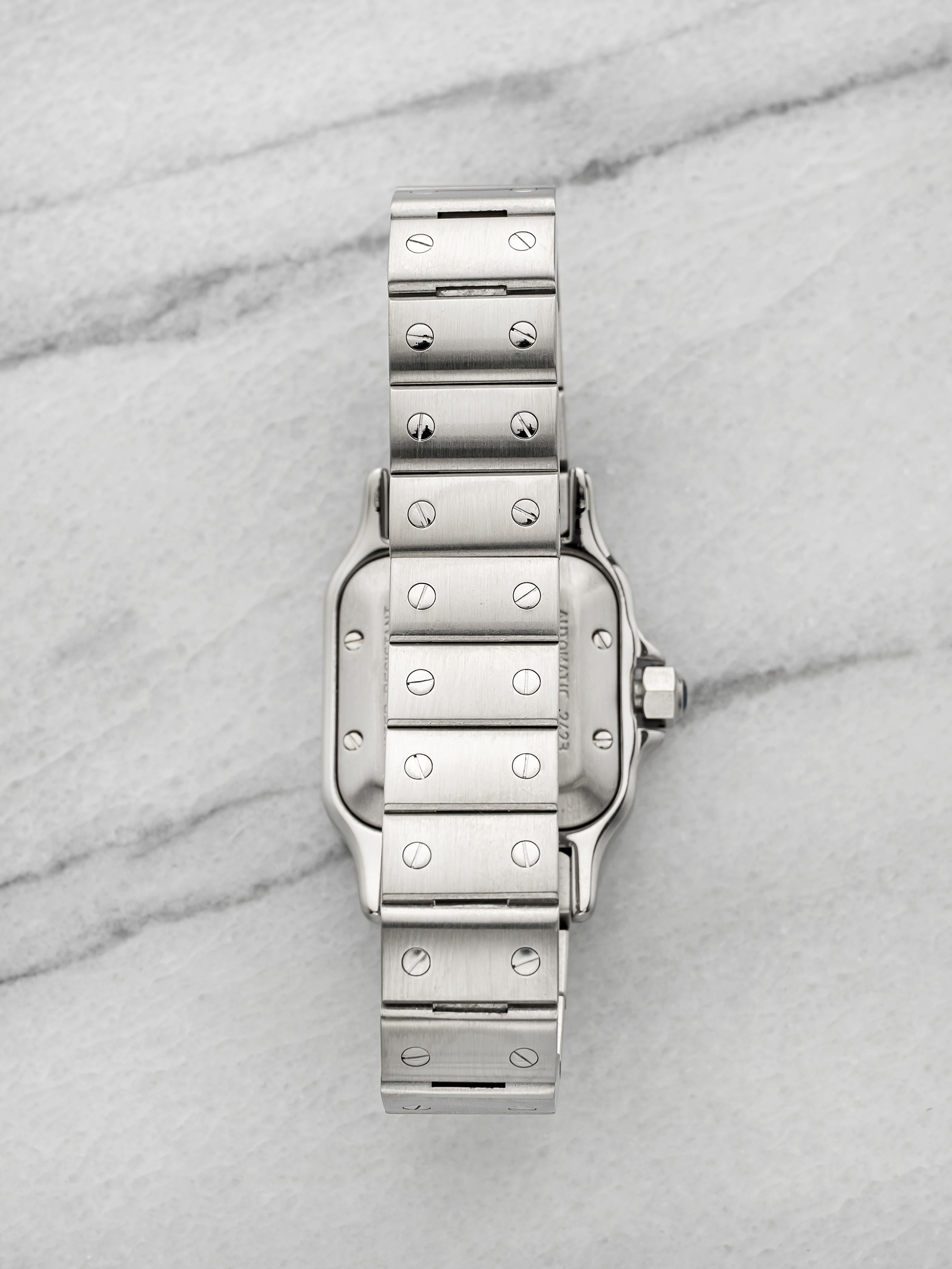2000s Ladies Cartier Santos Galbee 2423 Steel Silver Guilloche Dial Auto 24mm