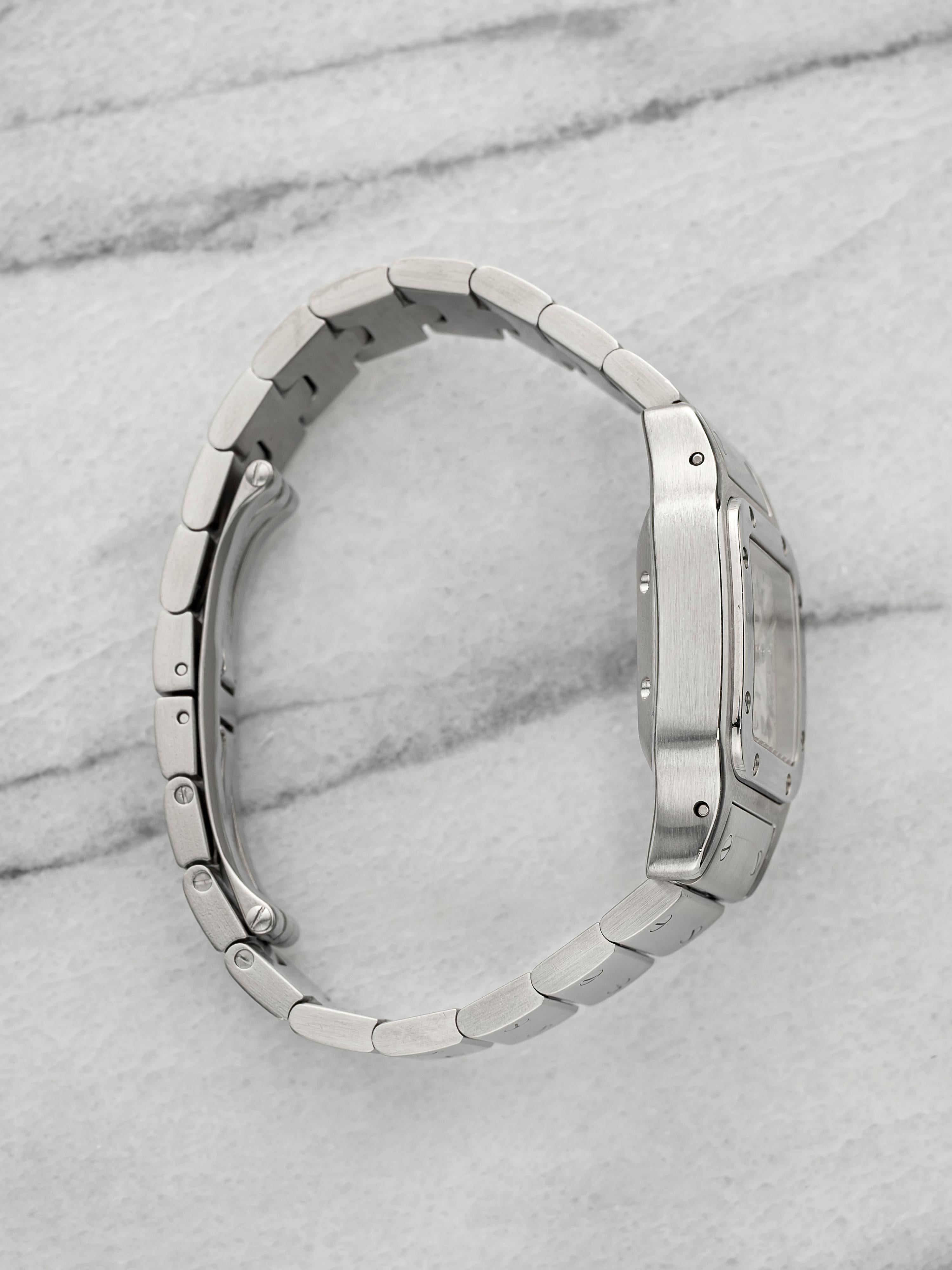 2000s Ladies Cartier Santos Galbee 2423 Steel Silver Guilloche Dial Auto 24mm