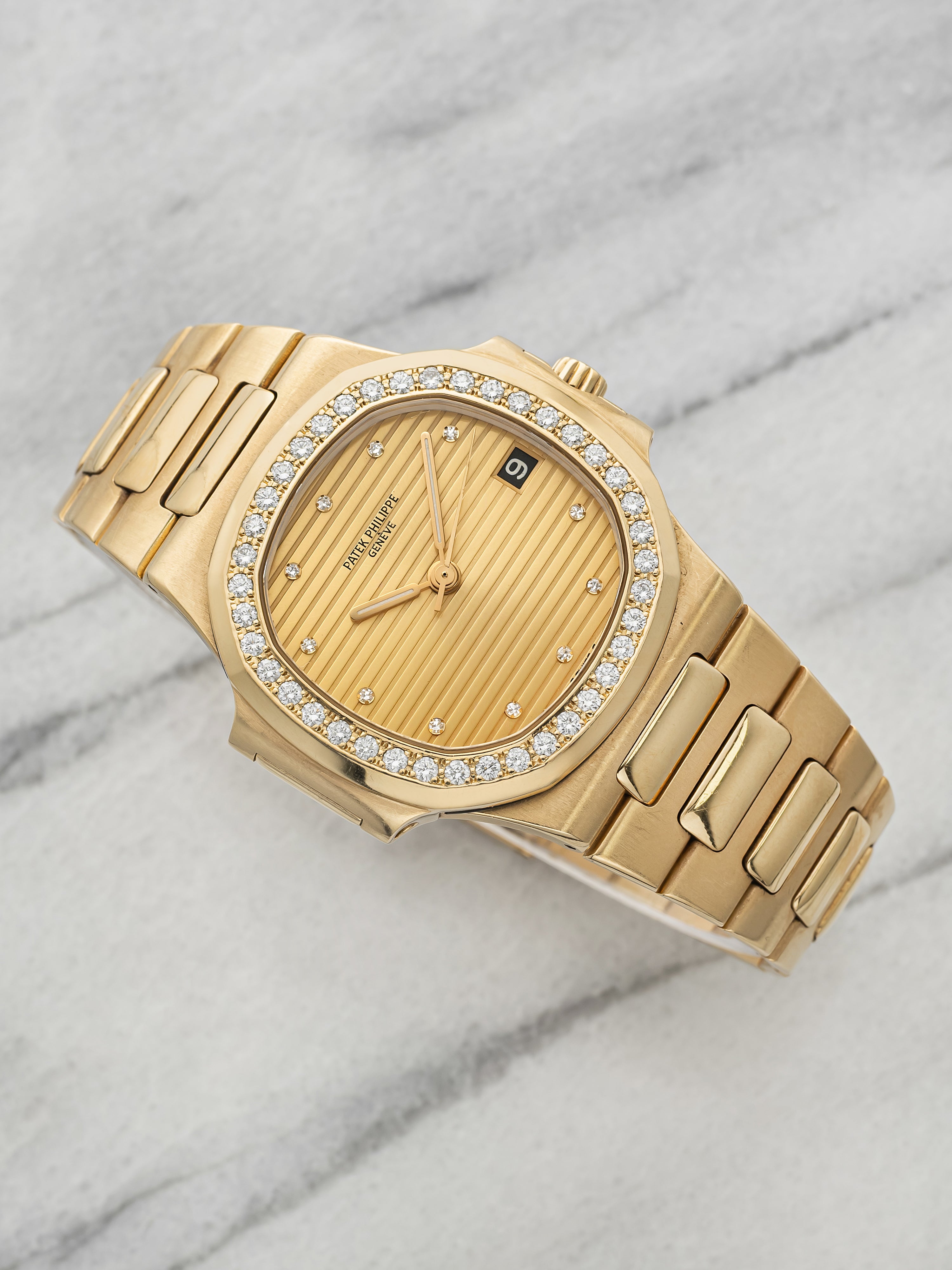 Patek Philippe Nautilus 3800/3 - 18K Yellow Gold Gilt Dial Factory Diamond Bezel