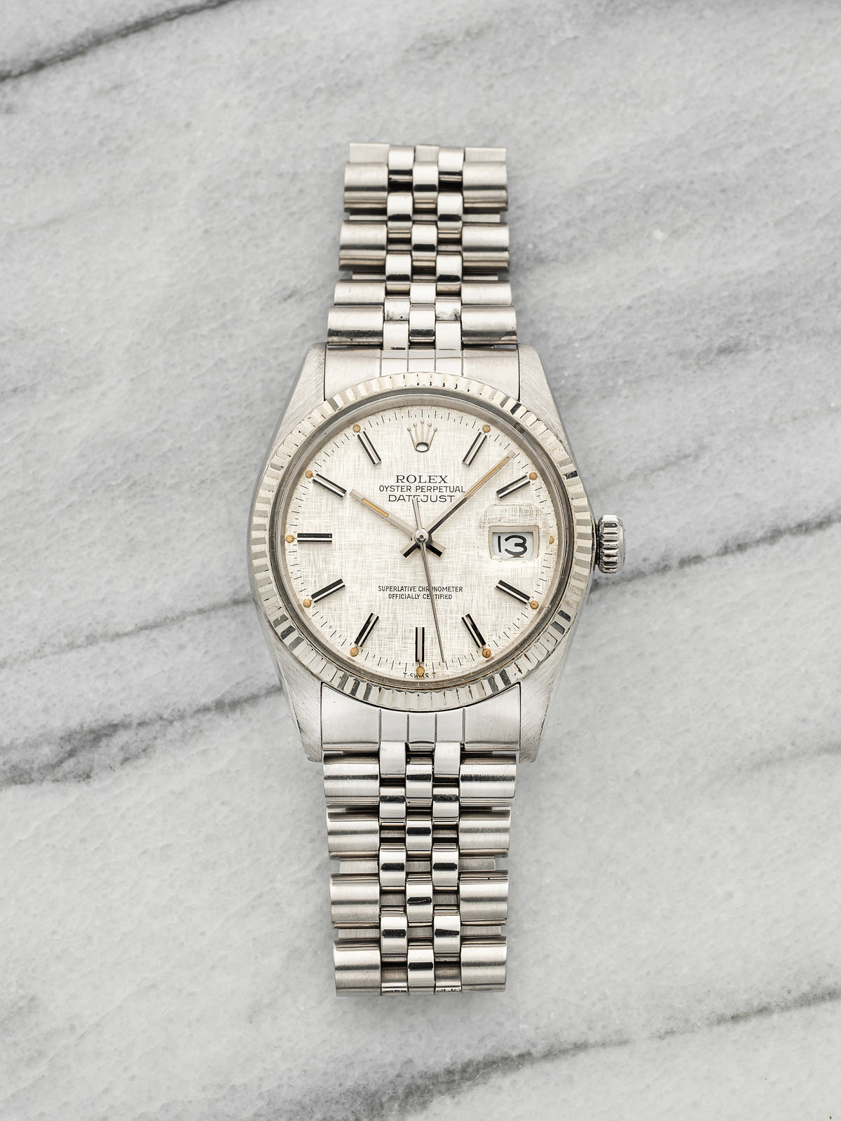 Vintage 1981 Rolex Datejust 16014 Stainless Steel Silver Linen Dial Auto 36mm