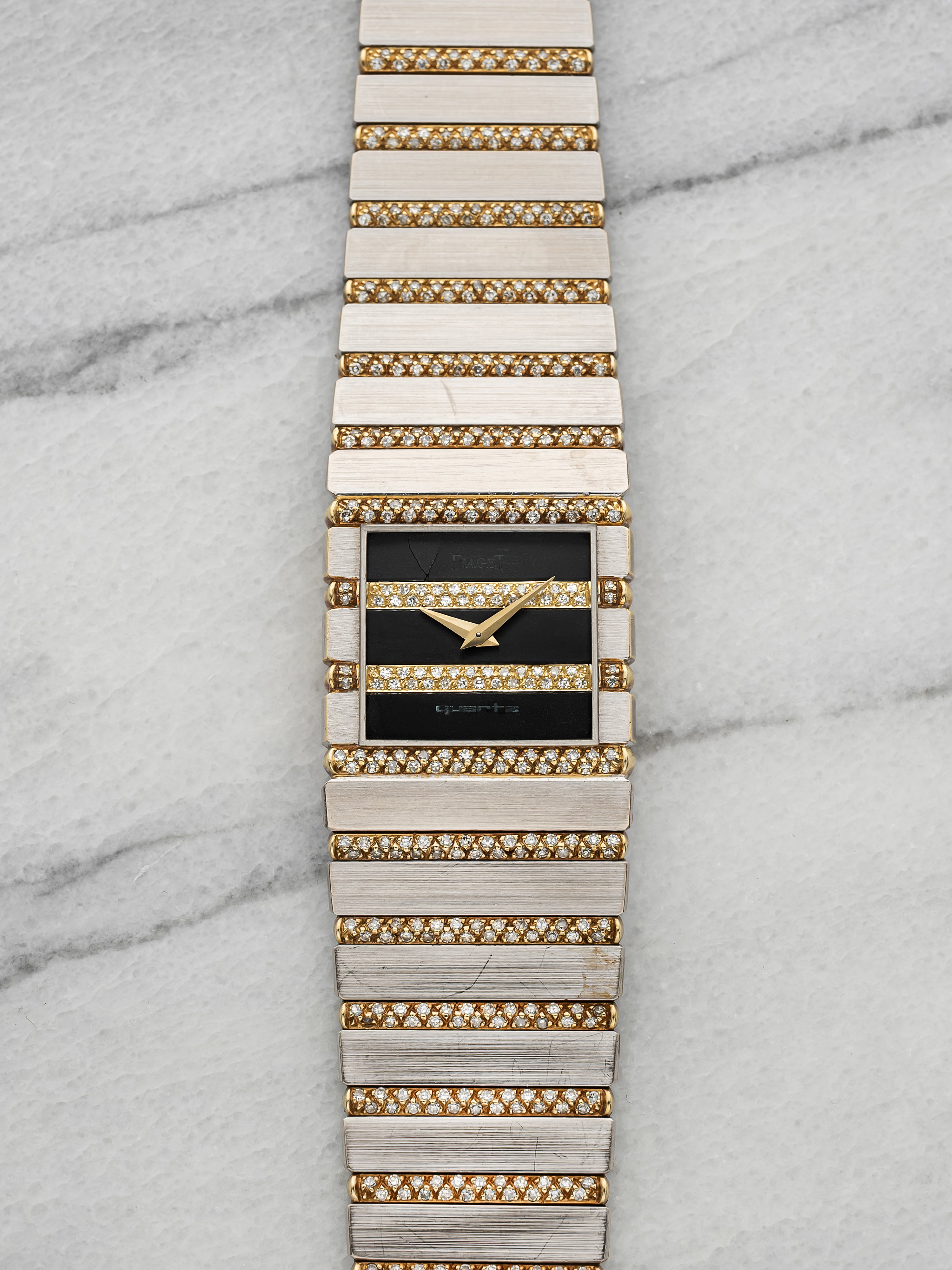 Vintage 1980s Piaget Polo 7131 C705 18K WG & YG Diamond Gadroon Dial Quartz 25mm